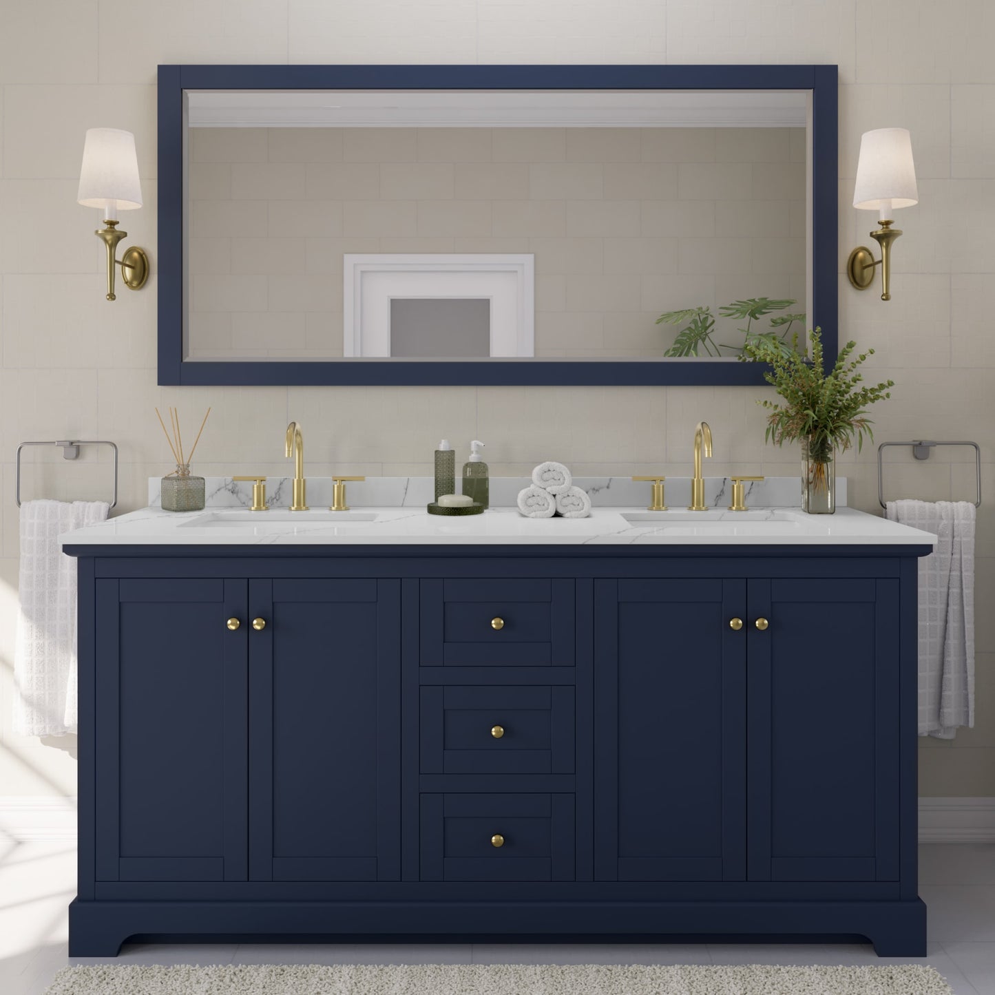 Avery Bathroom Vanity with Countertop 72 inch Double Sink 3-hole Faucet Setup