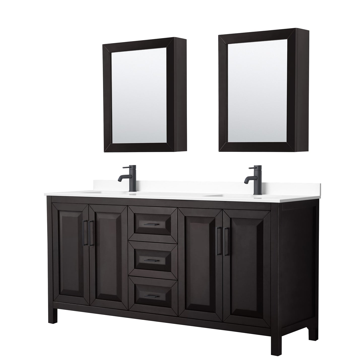 Daria Bathroom Vanity with Countertop 72 inch Double Sink Single hole Faucet Setup