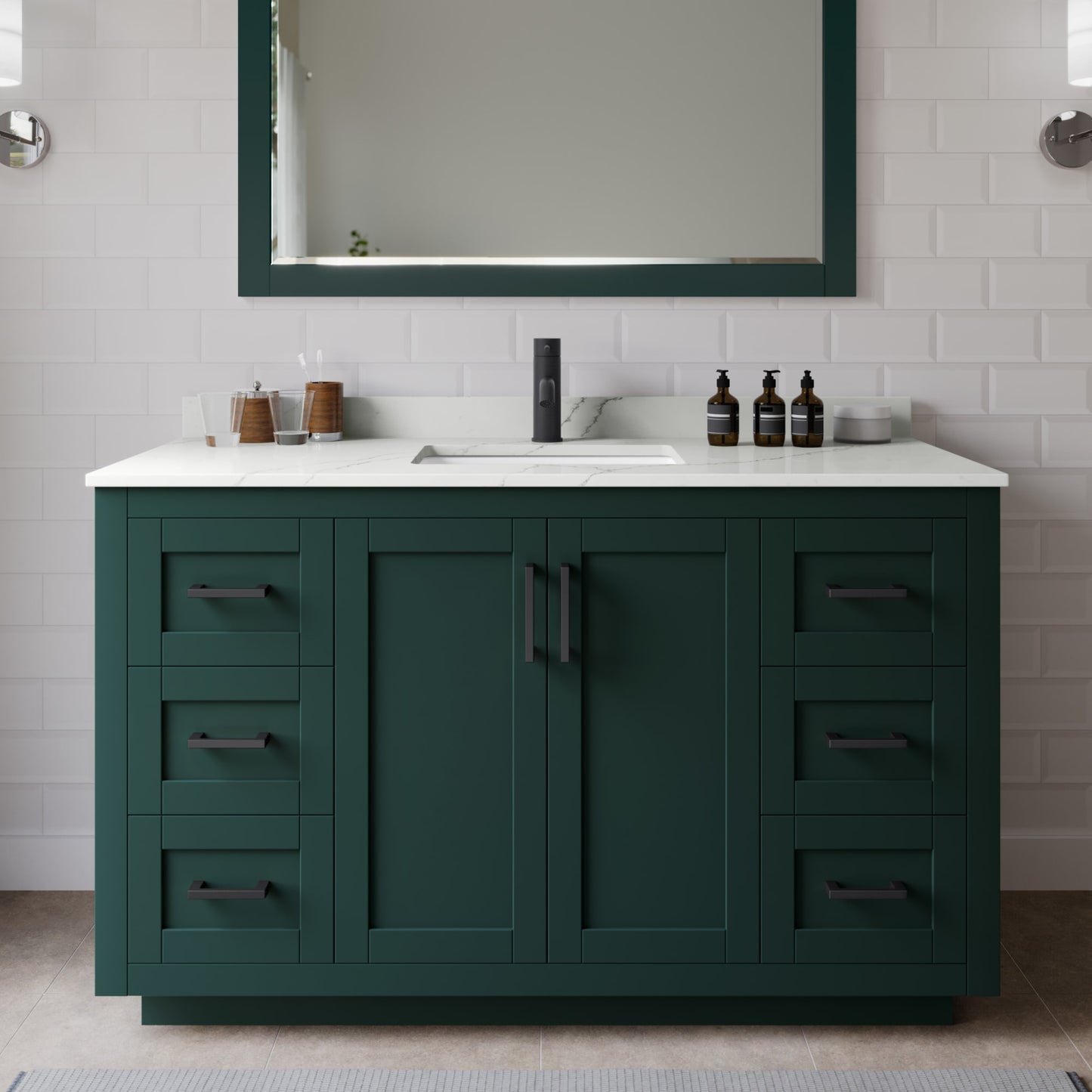 Miranda Bathroom Vanity with Countertop 54 inch Single Sink Single hole Faucet Setup