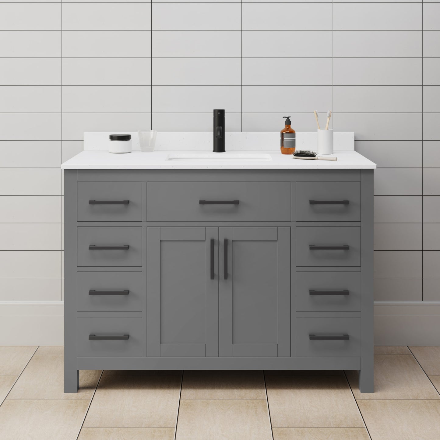 Beckett Bathroom Vanity with Countertop 48 inch Single Sink Single hole Faucet Setup