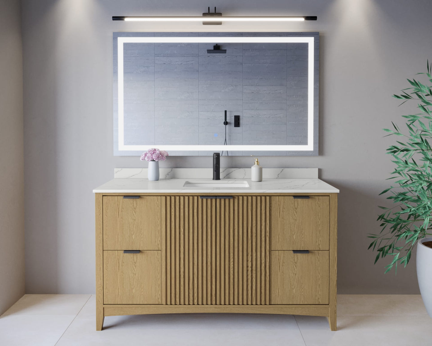 Palmilla Bathroom Vanity with Countertop 60 inch Single Sink Single hole Faucet Setup