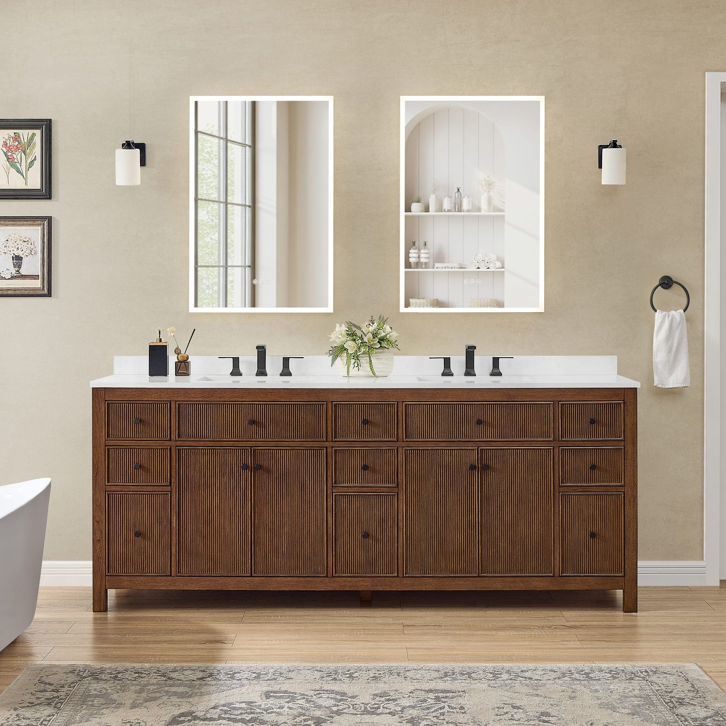 Pendry Bathroom Vanity with Countertop 84 inch Double Sink 3-hole Faucet Setup