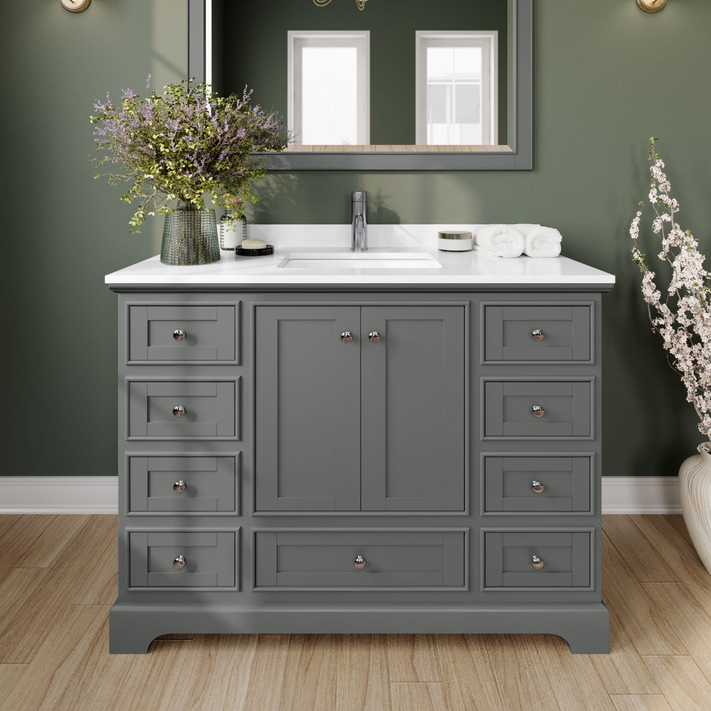 Deborah Bathroom Vanity with Countertop 48 inch Single Sink Single hole Faucet Setup