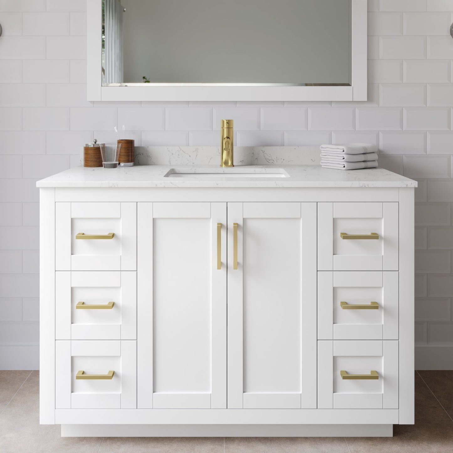 Miranda Bathroom Vanity with Countertop 48 inch Single Sink Single hole Faucet Setup