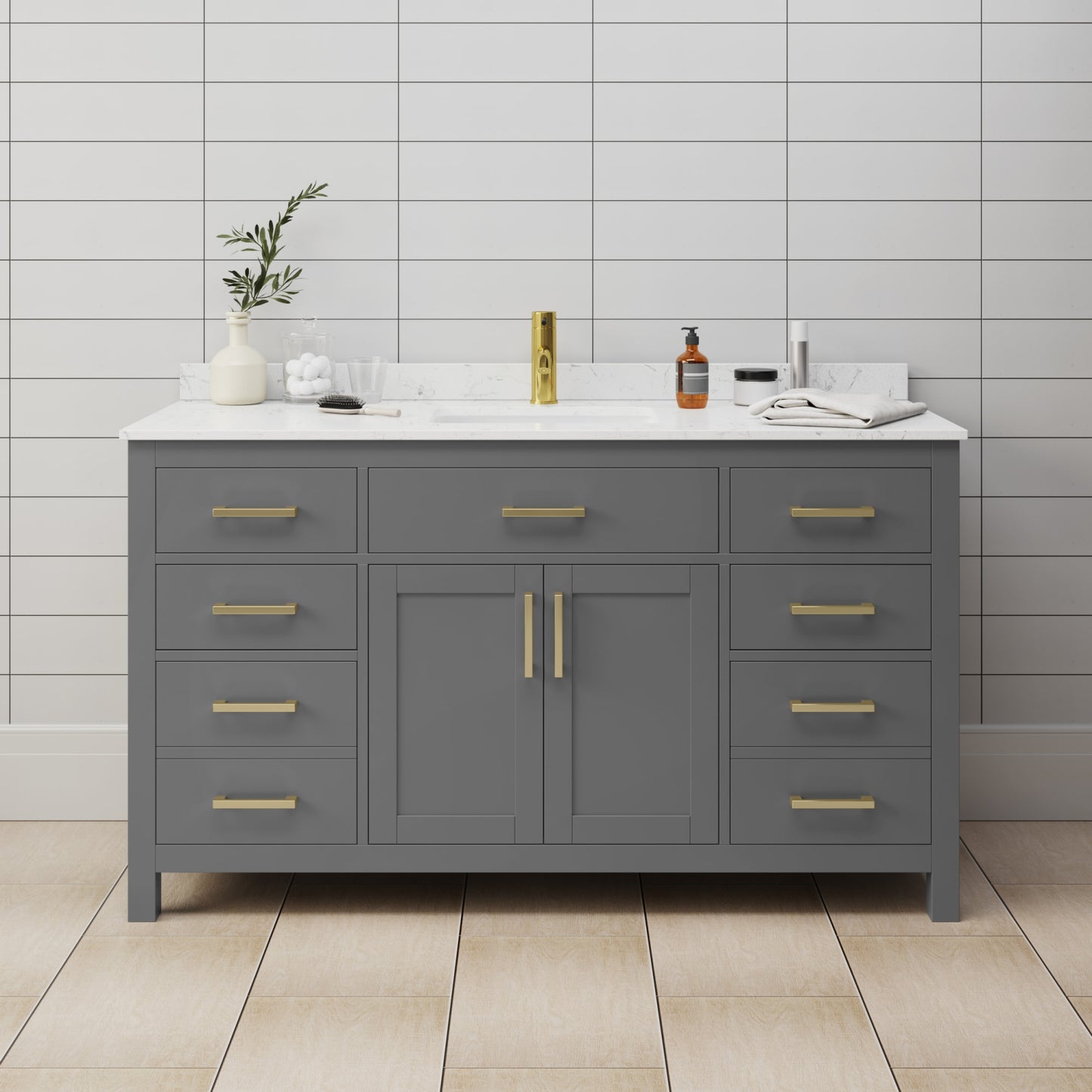 Beckett Bathroom Vanity with Countertop 60 inch Single Sink Single hole Faucet Setup