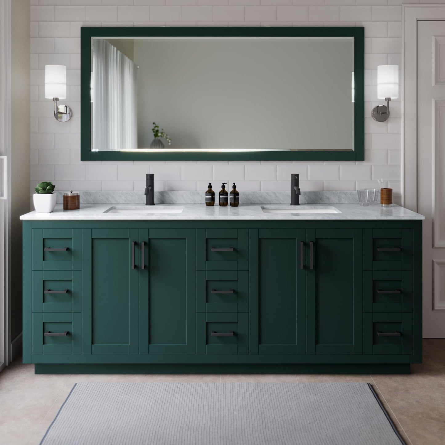 Miranda Bathroom Vanity with Countertop 84 inch Double Sink Single hole Faucet Setup