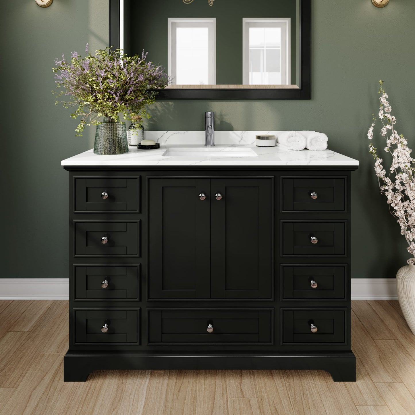 Deborah Bathroom Vanity with Countertop 48 inch Single Sink Single hole Faucet Setup