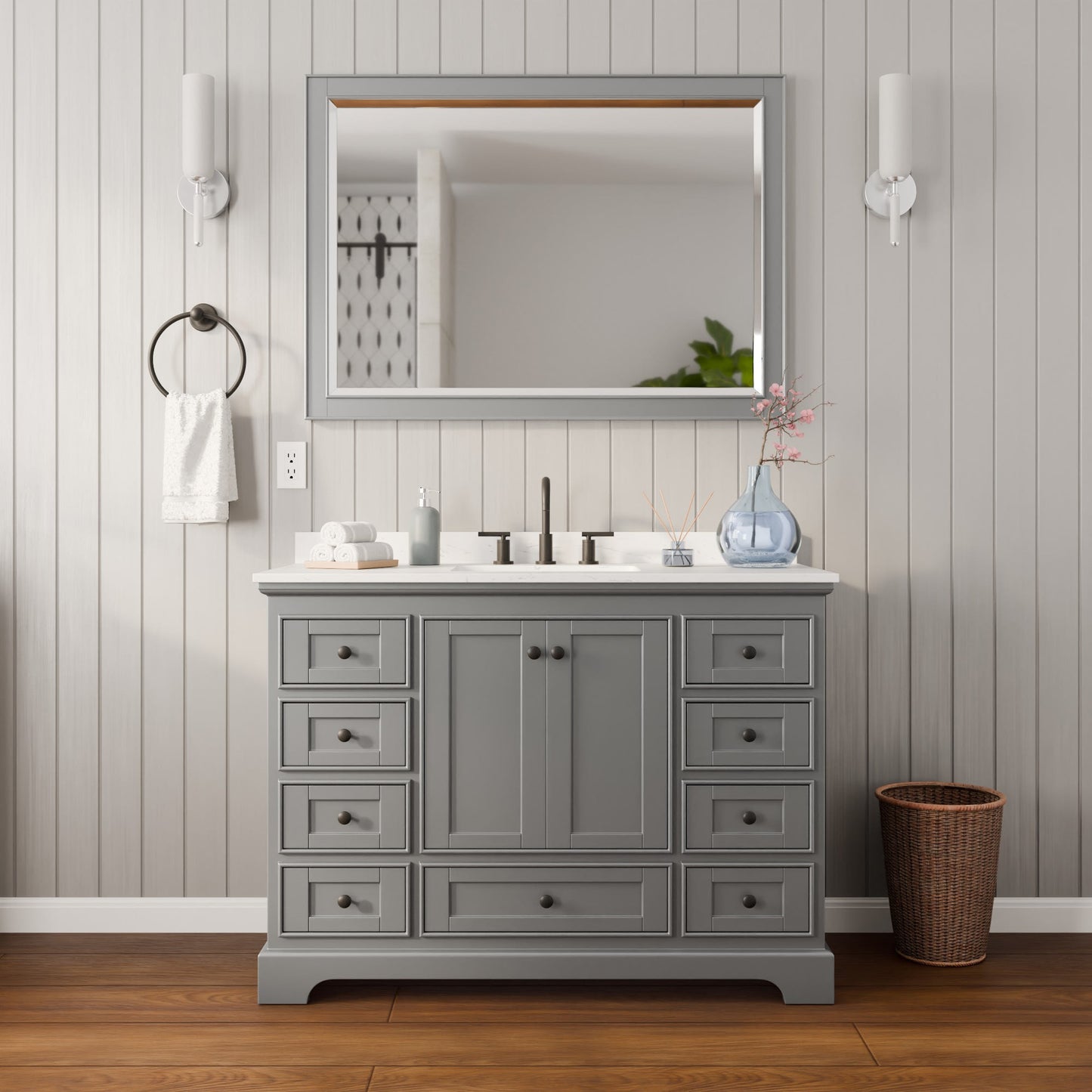 Deborah Bathroom Vanity with Countertop 48 inch Single Sink 3-hole Faucet Setup
