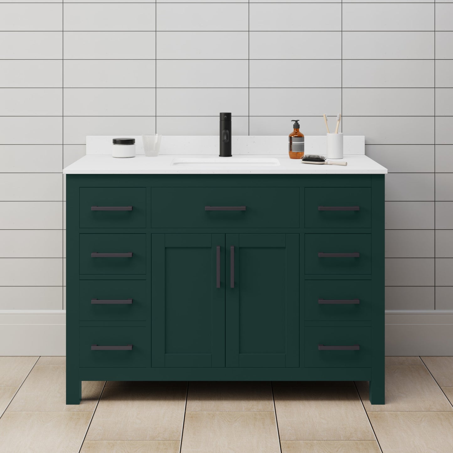 Beckett Bathroom Vanity with Countertop 48 inch Single Sink Single hole Faucet Setup