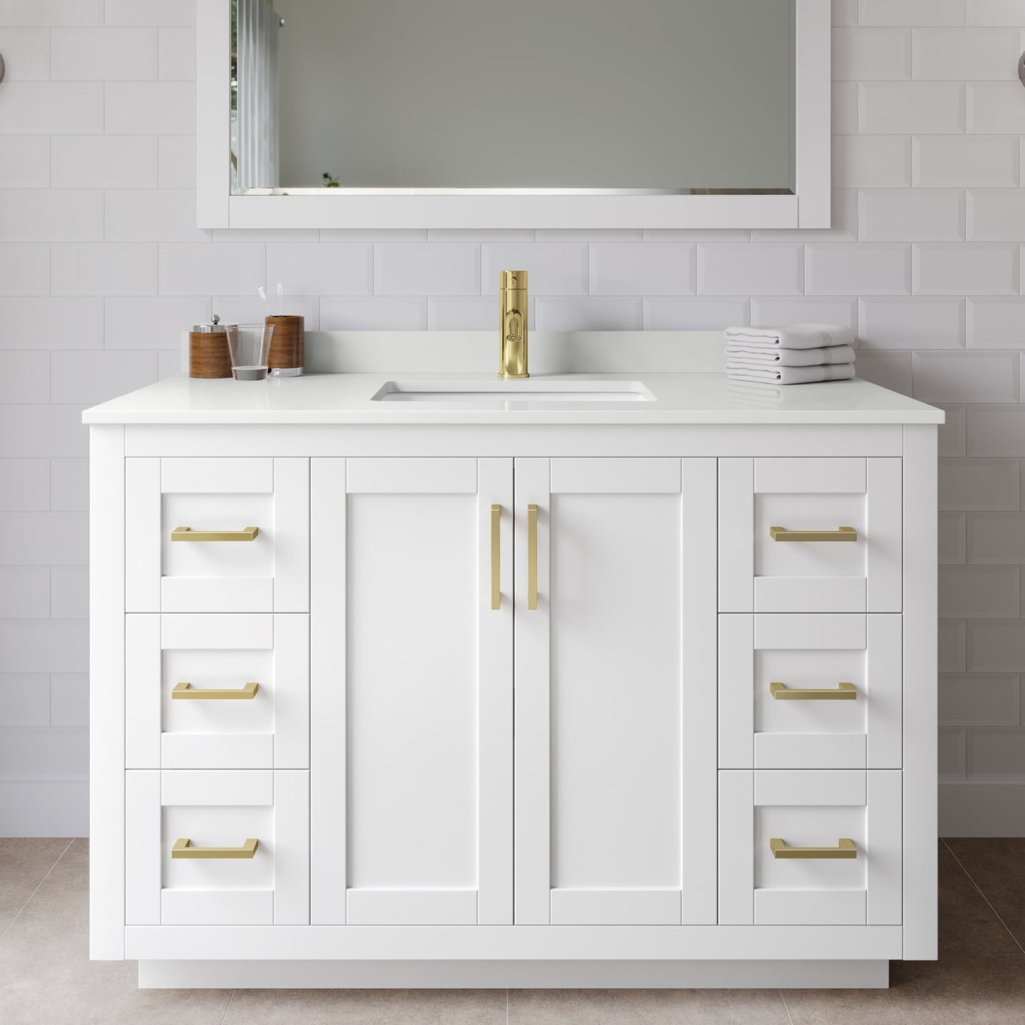 Miranda Bathroom Vanity with Countertop 48 inch Single Sink Single hole Faucet Setup