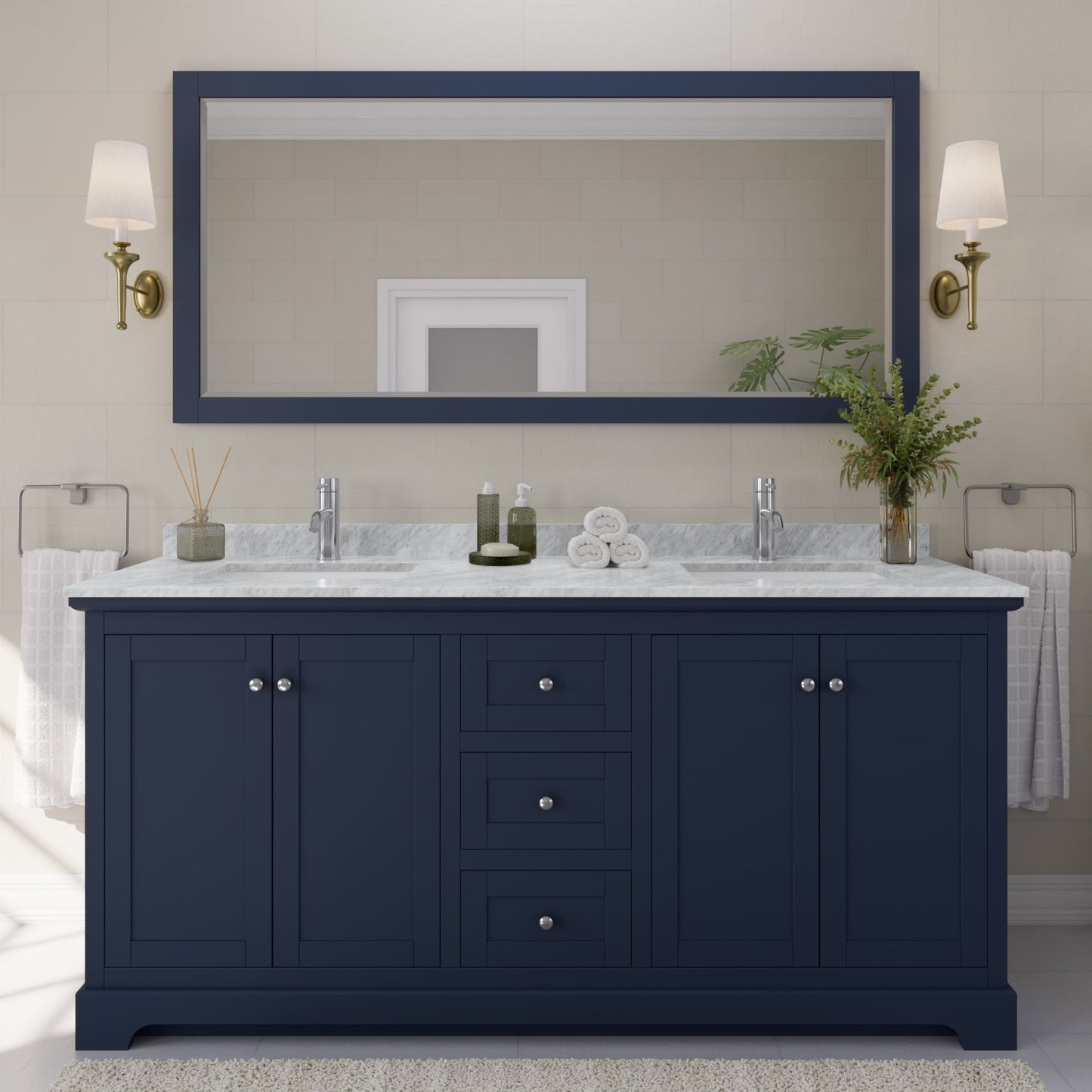 Avery Bathroom Vanity with Countertop 72 inch Double Sink Single hole Faucet Setup
