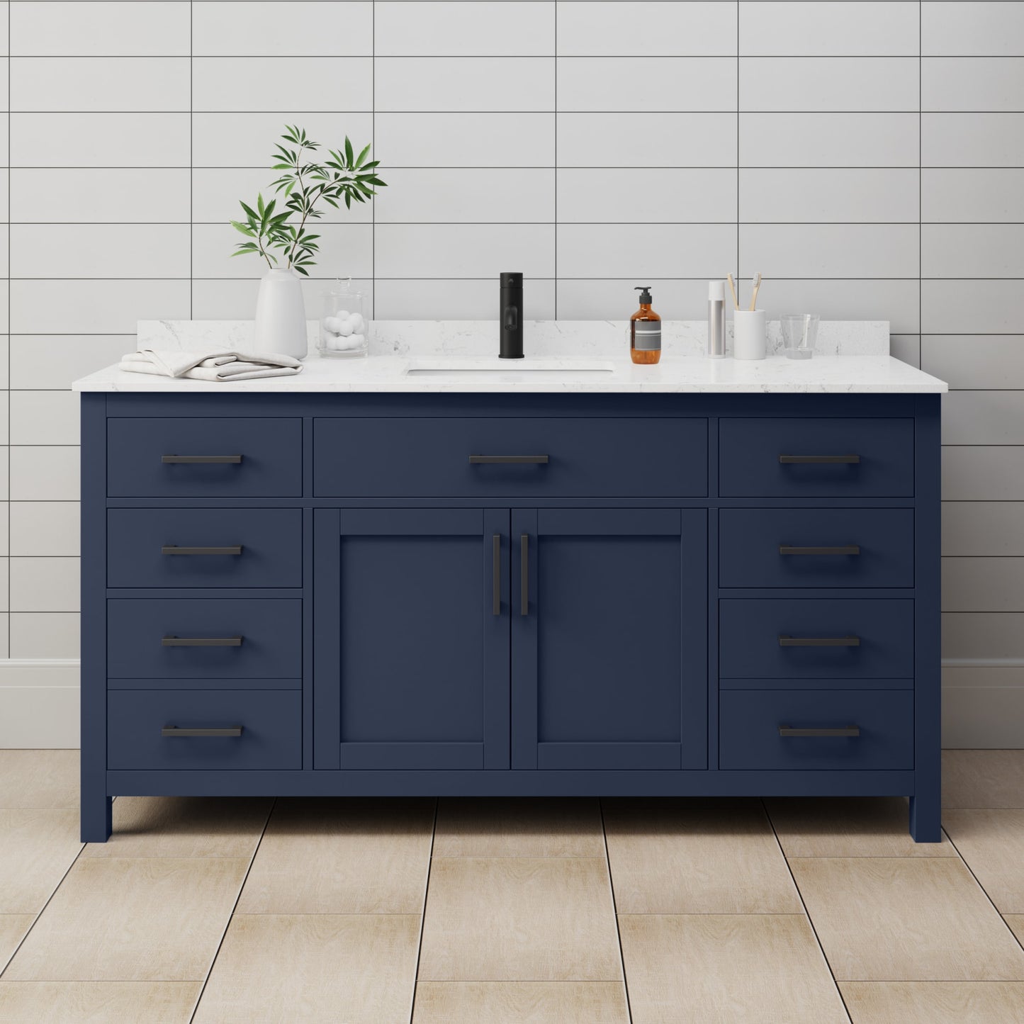 Beckett Bathroom Vanity with Countertop 66 inch Single Sink Single hole Faucet Setup