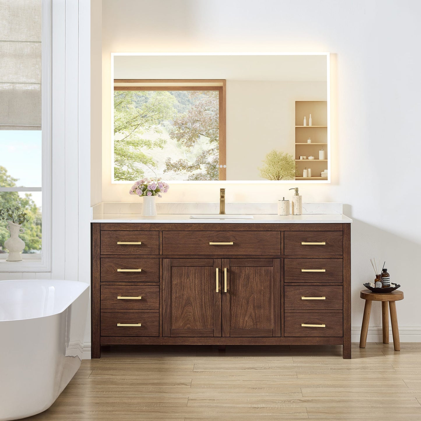 Beckett Bathroom Vanity with Countertop 66 inch Single Sink Single hole Faucet Setup