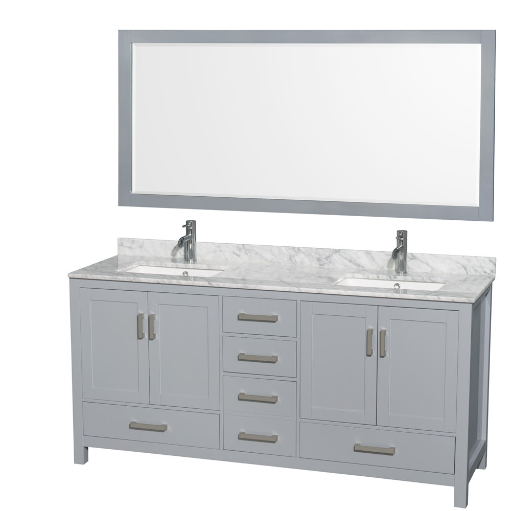 Sheffield Bathroom Vanity with Countertop 72 inch Double Sink Single hole Faucet Setup