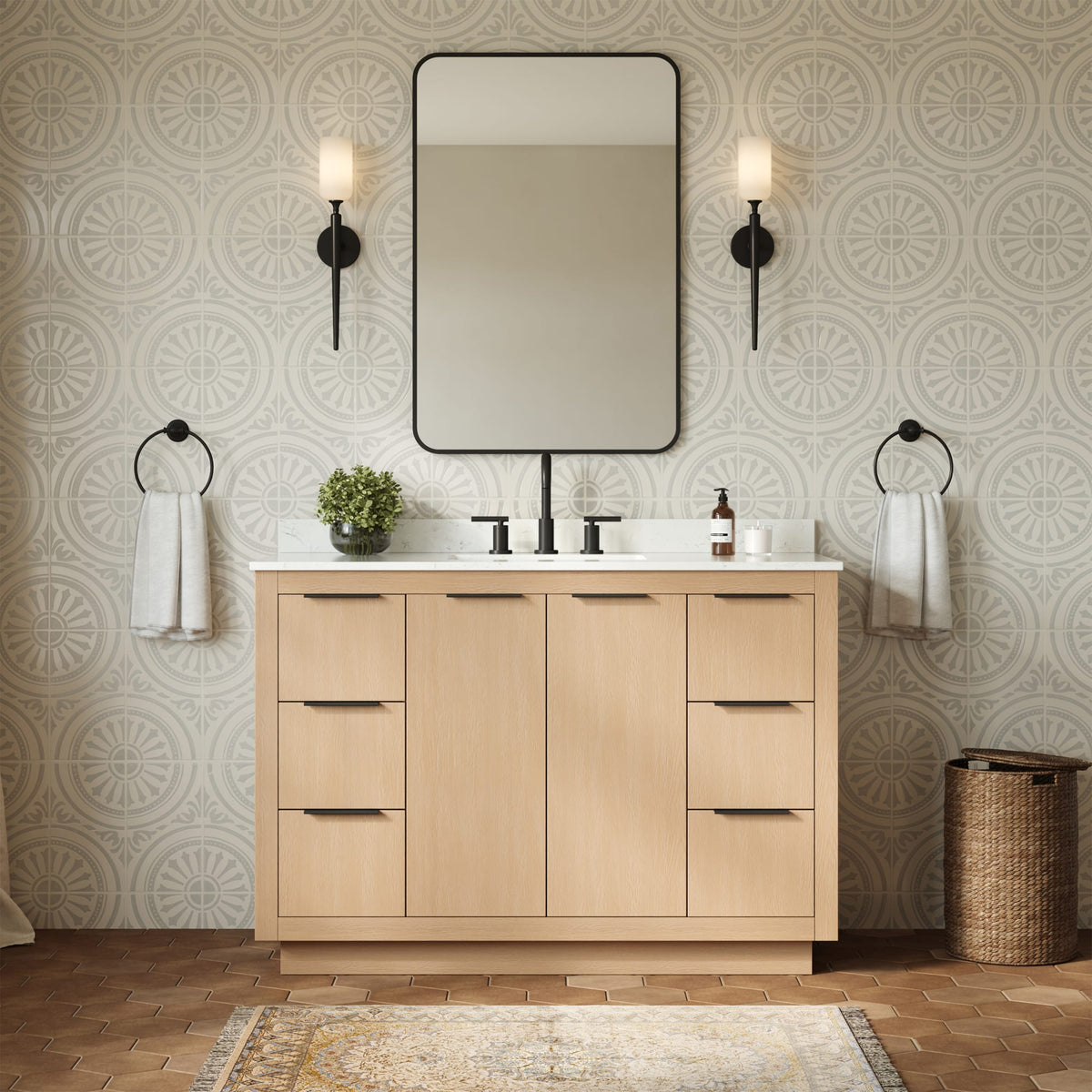 Maroni Bathroom Vanity with Countertop 48 inch Single Sink 3-hole Faucet Setup
