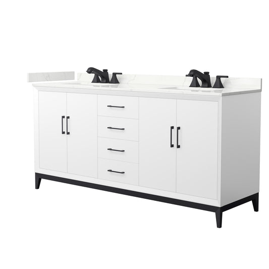 Amici Bathroom Vanity with Countertop 72 inch Double Sink 3-hole Faucet Setup