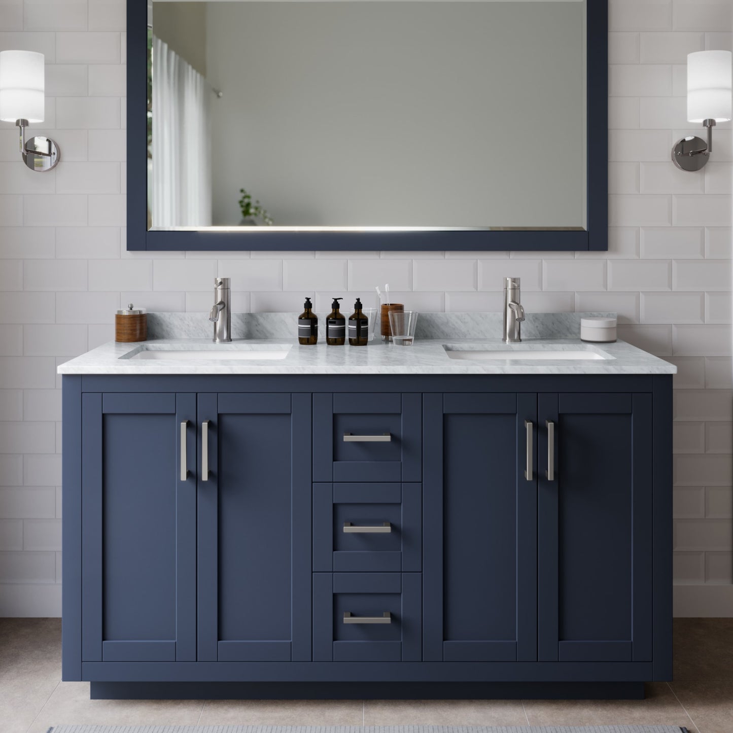 Miranda Bathroom Vanity with Countertop 60 inch Double Sink Single hole Faucet Setup