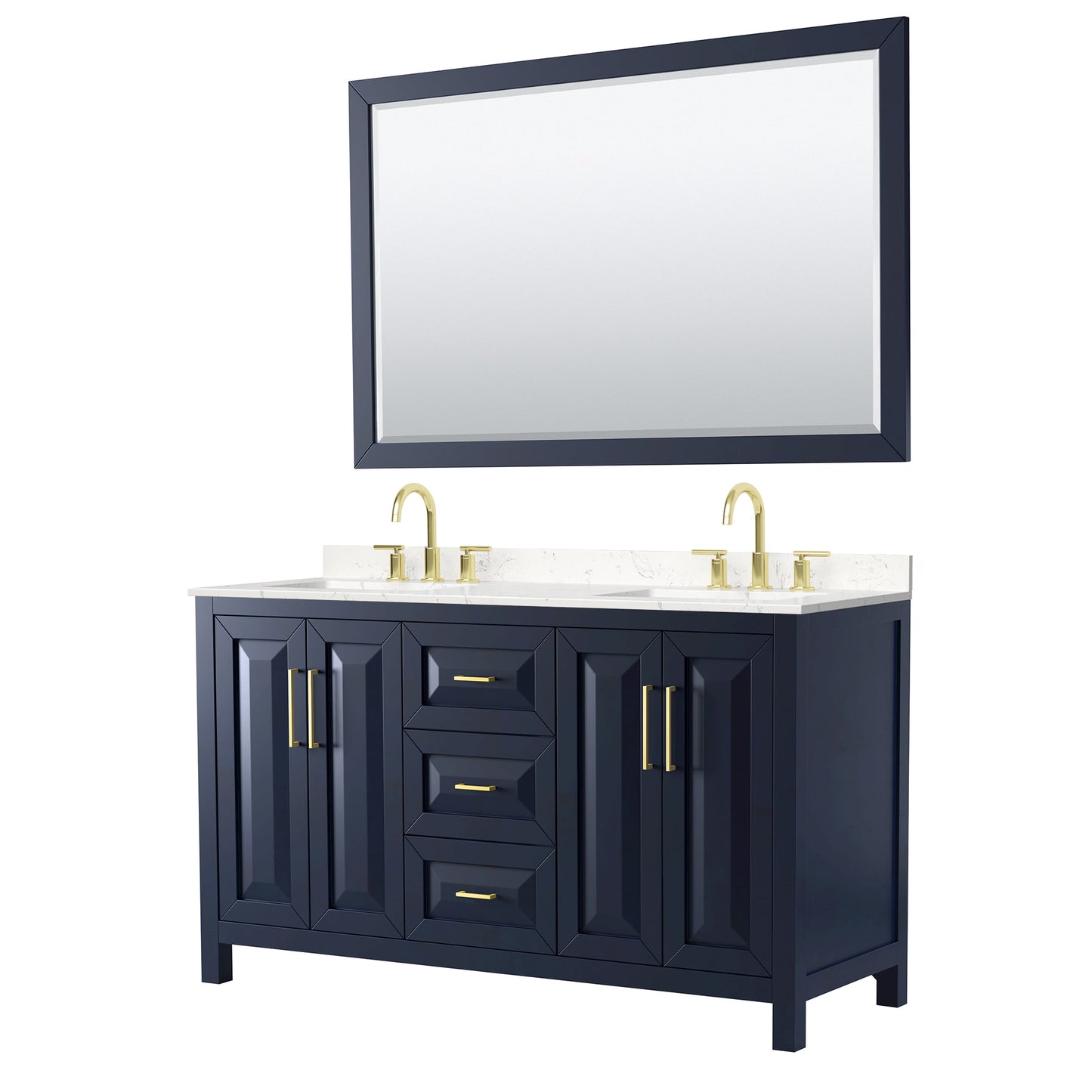 Daria Bathroom Vanity with Countertop 60 inch Double Sink 3-hole Faucet Setup