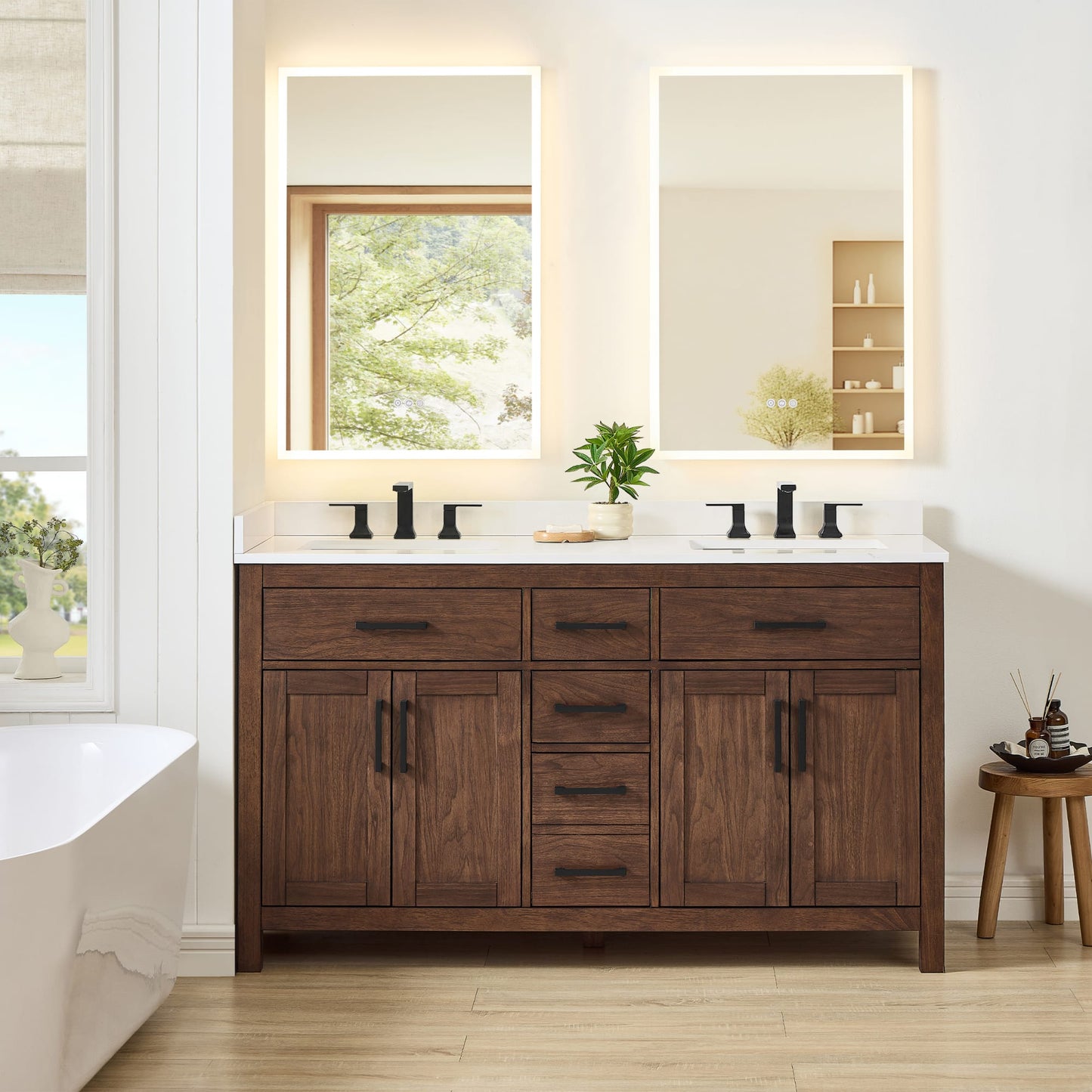 Beckett Bathroom Vanity with Countertop 60 inch Double Sink 3-hole Faucet Setup