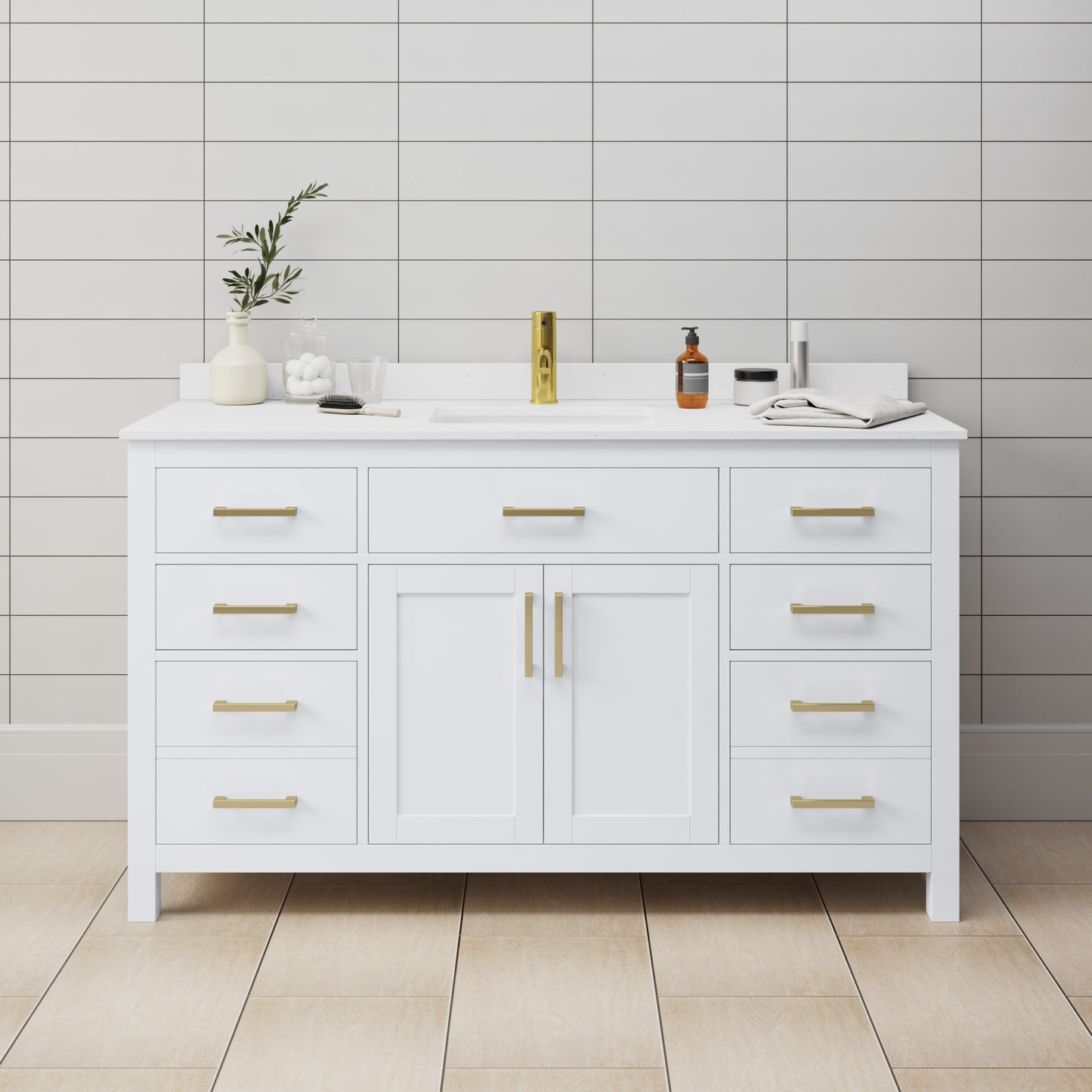 Beckett Bathroom Vanity with Countertop 60 inch Single Sink Single hole Faucet Setup