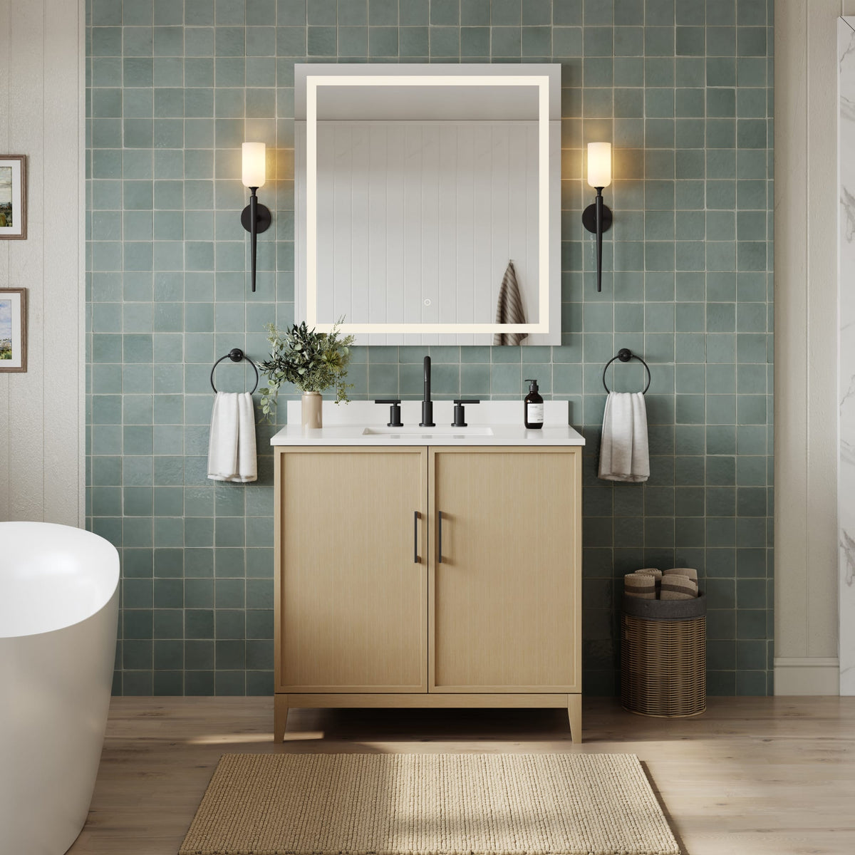 Elan Bathroom Vanity with Countertop 36 inch Single Sink 3-hole Faucet Setup