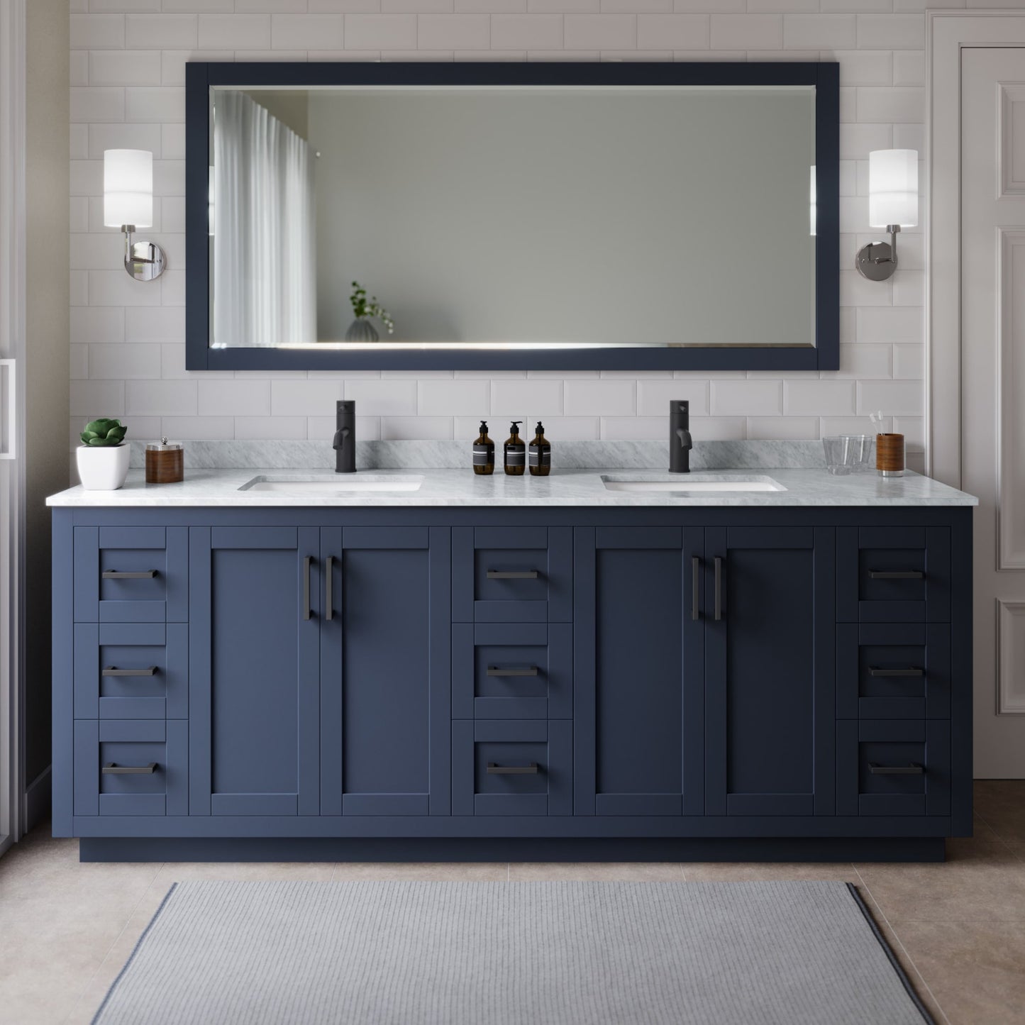 Miranda Bathroom Vanity with Countertop 84 inch Double Sink Single hole Faucet Setup