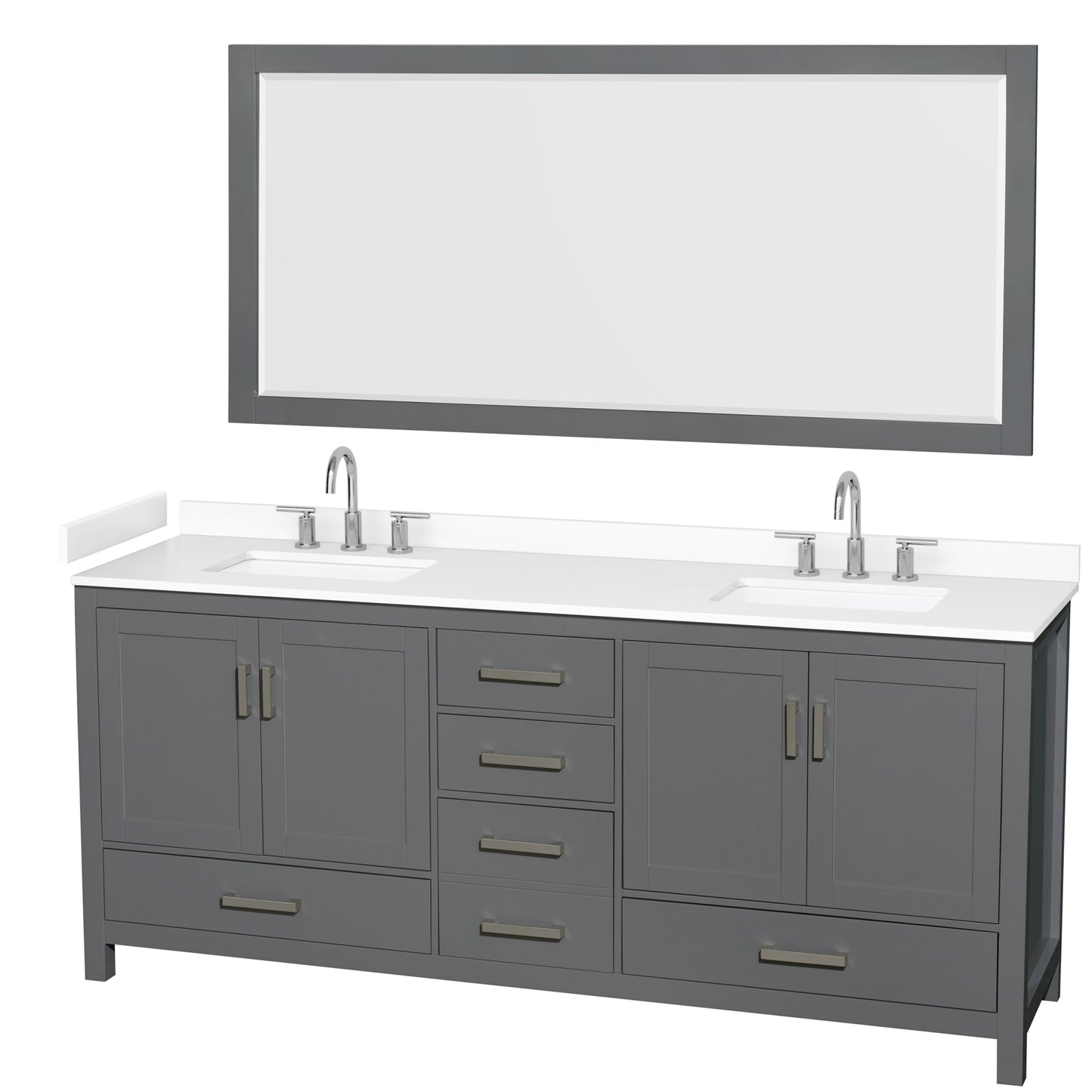 Sheffield Bathroom Vanity with Countertop 80 inch Double Sink 3-hole Faucet Setup