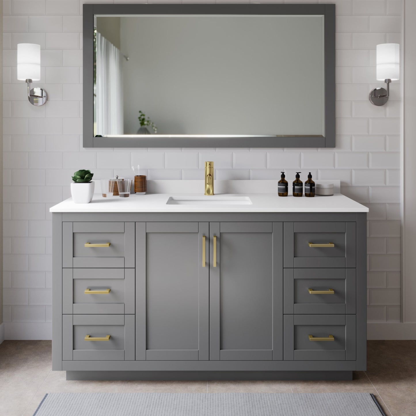 Miranda Bathroom Vanity with Countertop 66 inch Single Sink Single hole Faucet Setup
