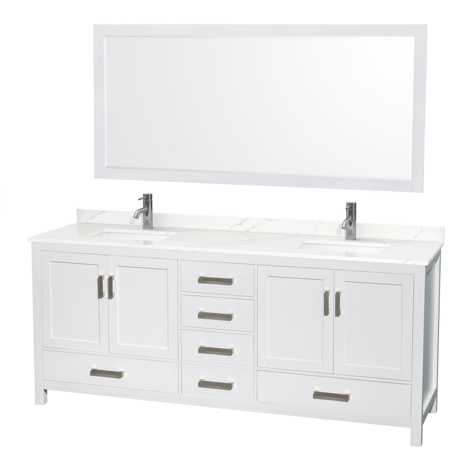 Sheffield Bathroom Vanity with Countertop 80 inch Double Sink Single hole Faucet Setup
