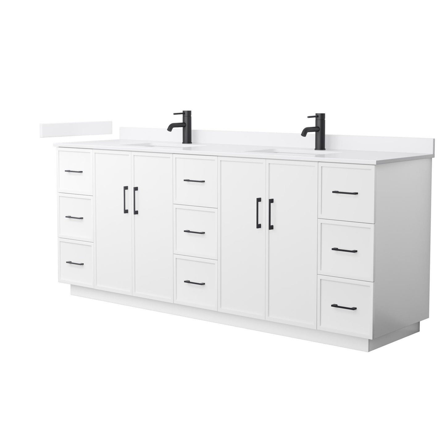 Elan TK Bathroom Vanity with Countertop 84 inch Double Sink Single hole Faucet Setup