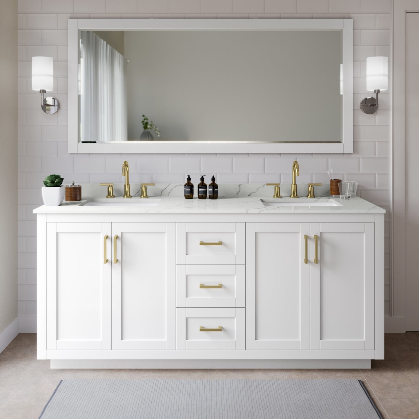 Miranda Bathroom Vanity with Countertop 72 inch Double Sink 3-hole Faucet Setup