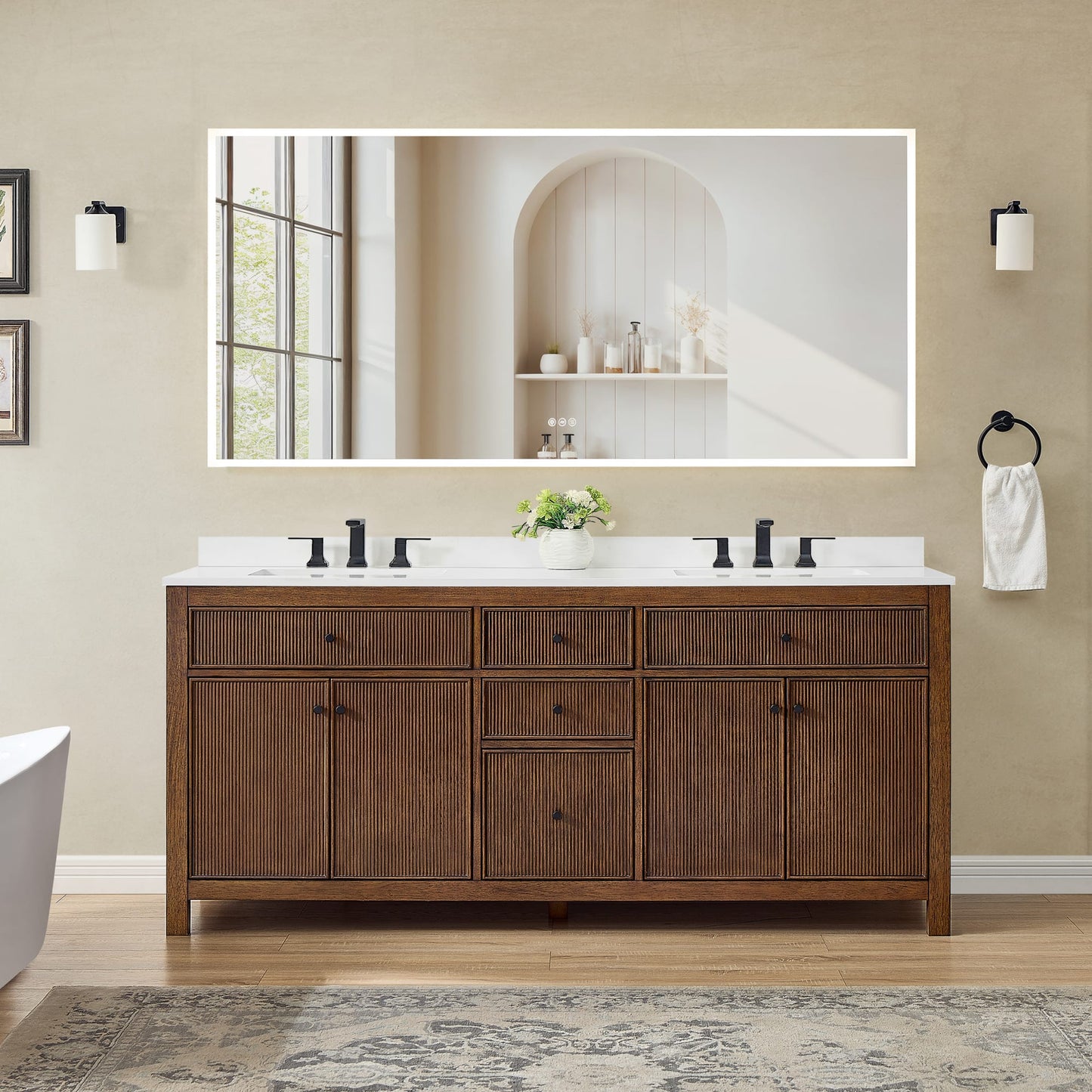 Pendry Bathroom Vanity with Countertop 72 inch Double Sink 3-hole Faucet Setup