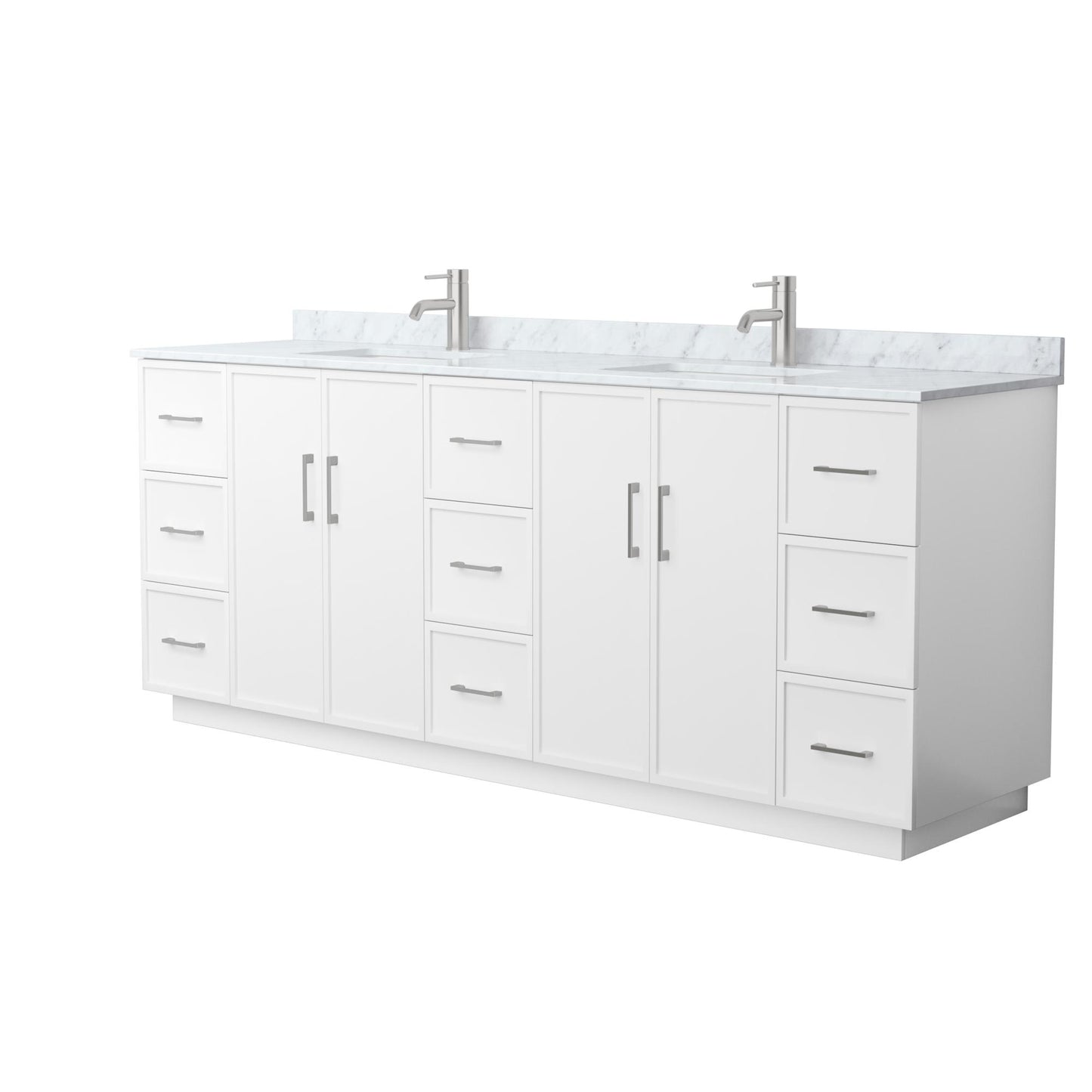 Elan TK Bathroom Vanity with Countertop 84 inch Double Sink Single hole Faucet Setup