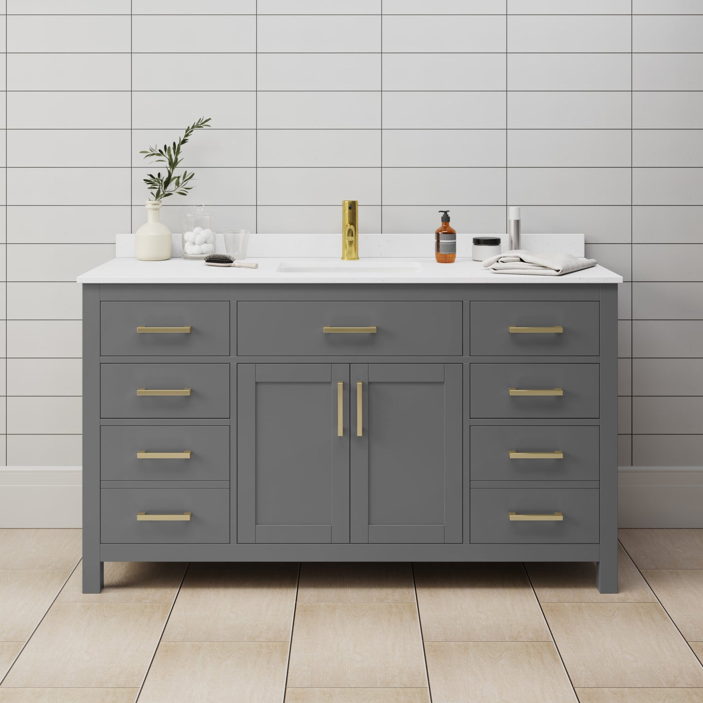 Beckett Bathroom Vanity with Countertop 60 inch Single Sink Single hole Faucet Setup