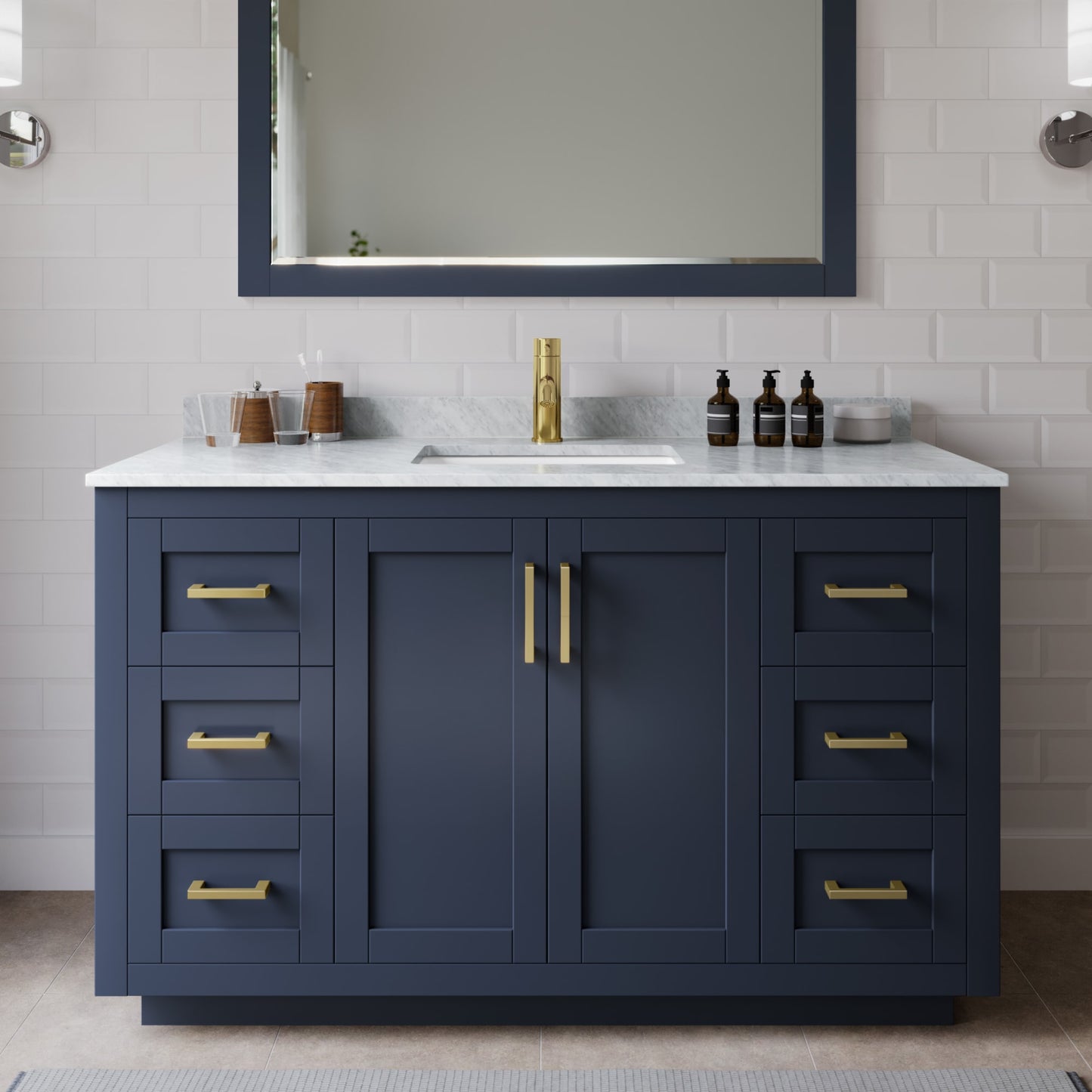 Miranda Bathroom Vanity with Countertop 54 inch Single Sink Single hole Faucet Setup