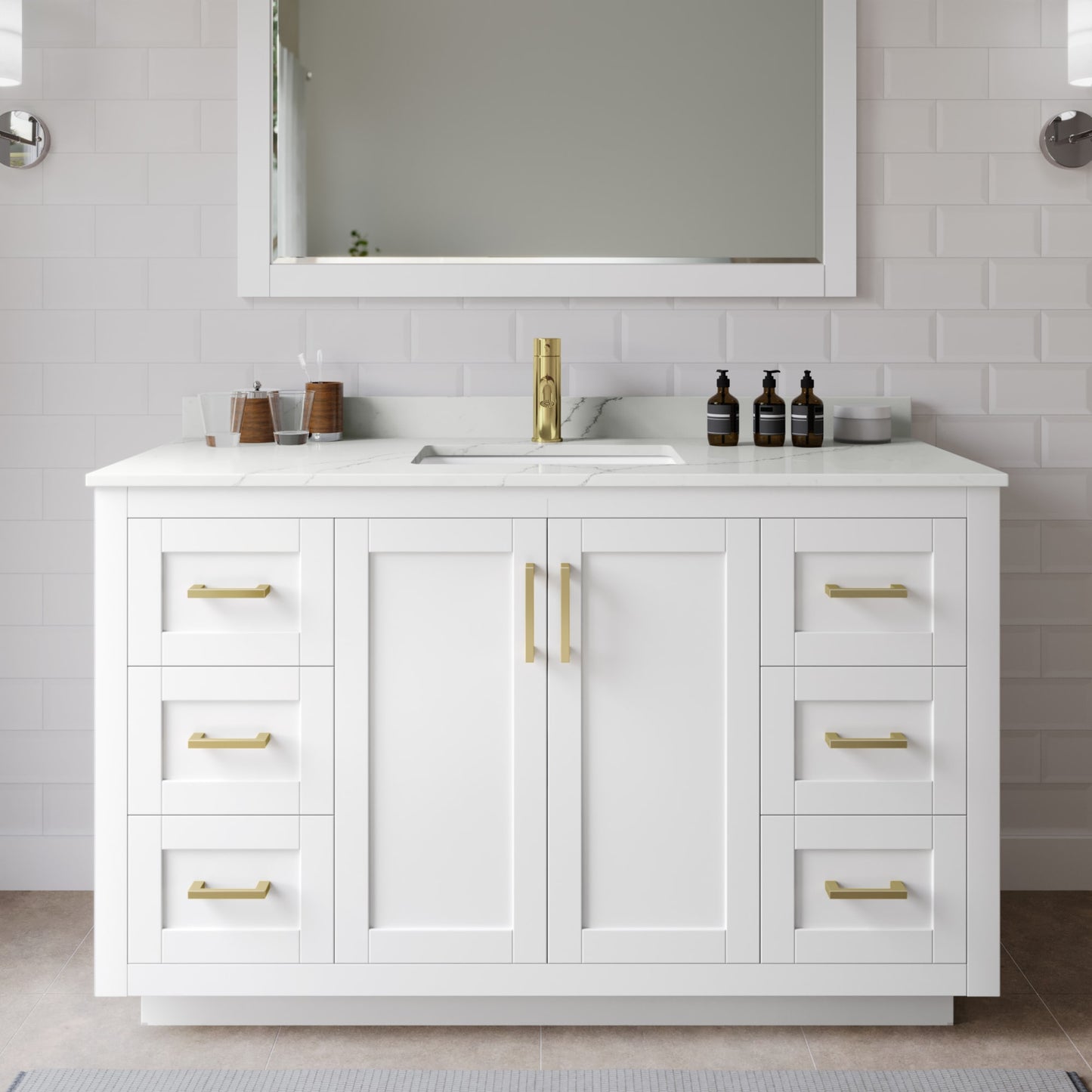 Miranda Bathroom Vanity with Countertop 54 inch Single Sink Single hole Faucet Setup