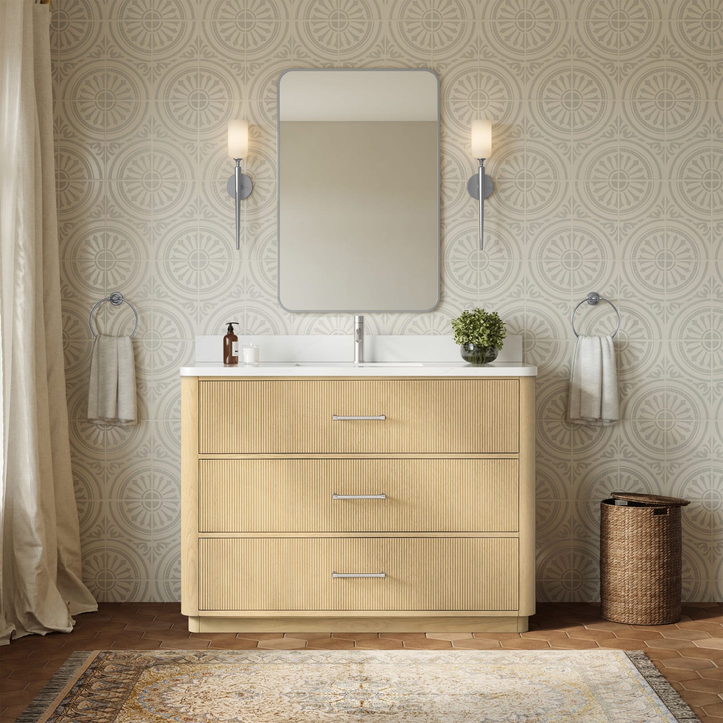 Francesca Bathroom Vanity with Countertop 48 inch Single Sink Single hole Faucet Setup