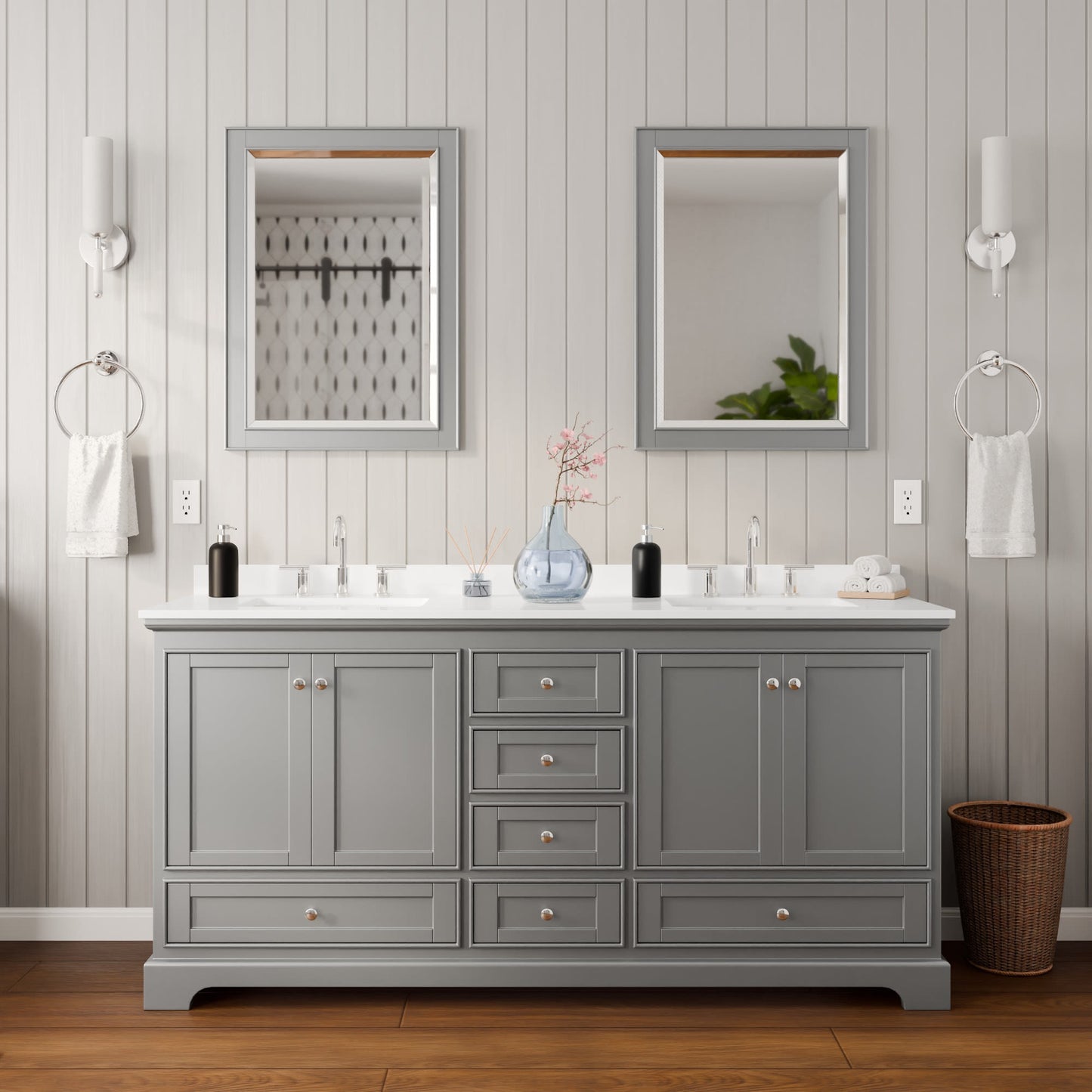 Deborah Bathroom Vanity with Countertop 72 inch Double Sink 3-hole Faucet Setup
