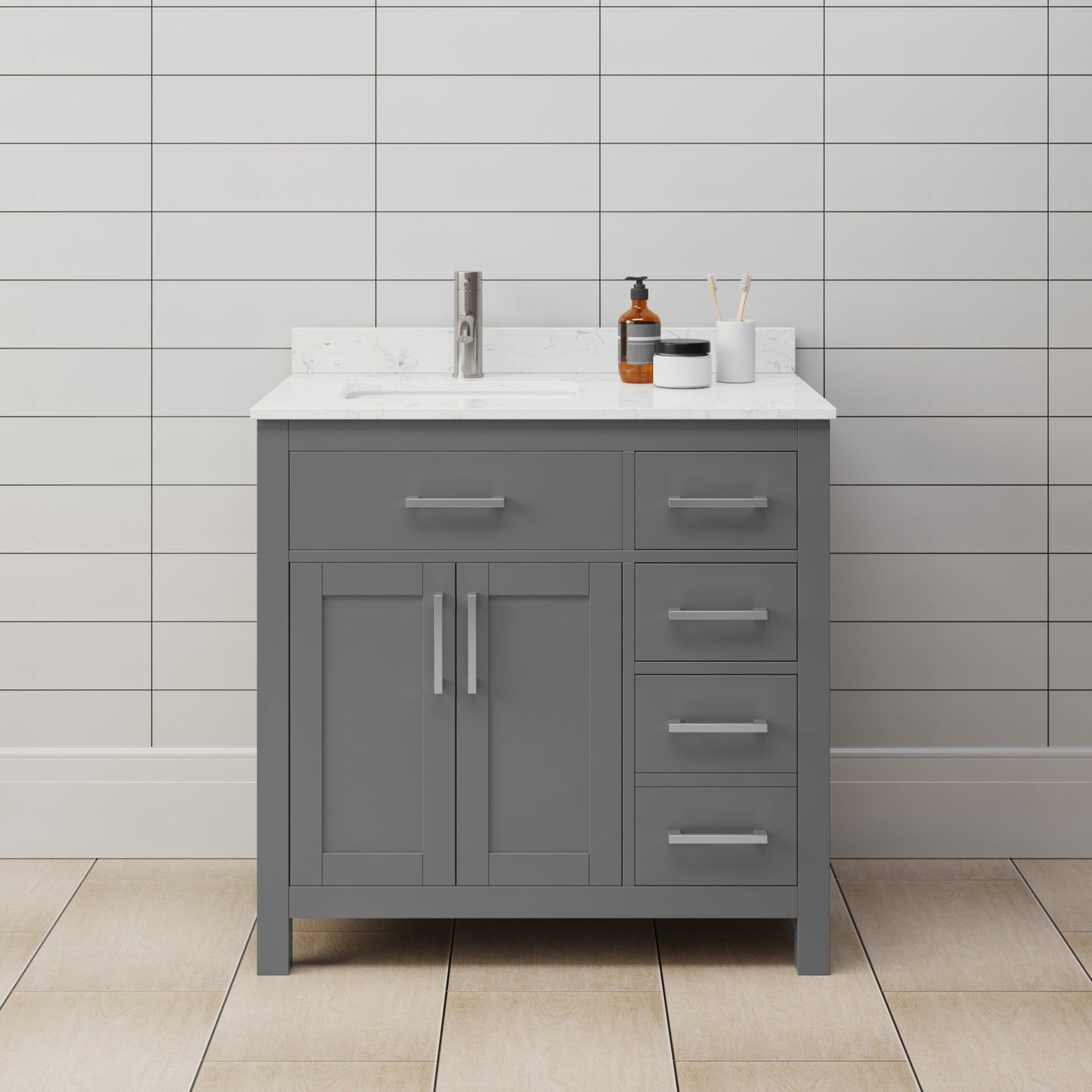 Beckett Bathroom Vanity with Countertop 36 inch Single Sink Single hole Faucet Setup