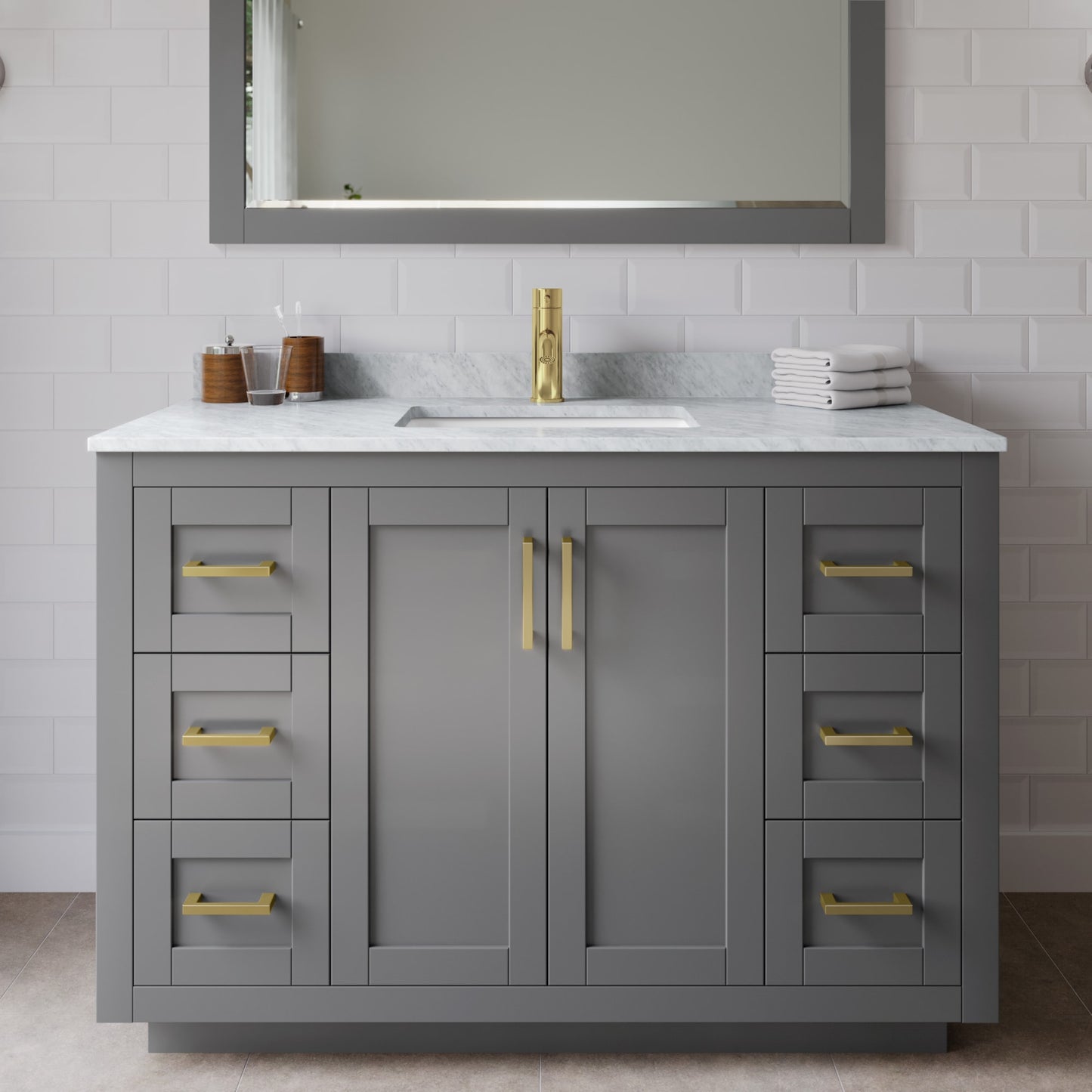 Miranda Bathroom Vanity with Countertop 48 inch Single Sink Single hole Faucet Setup