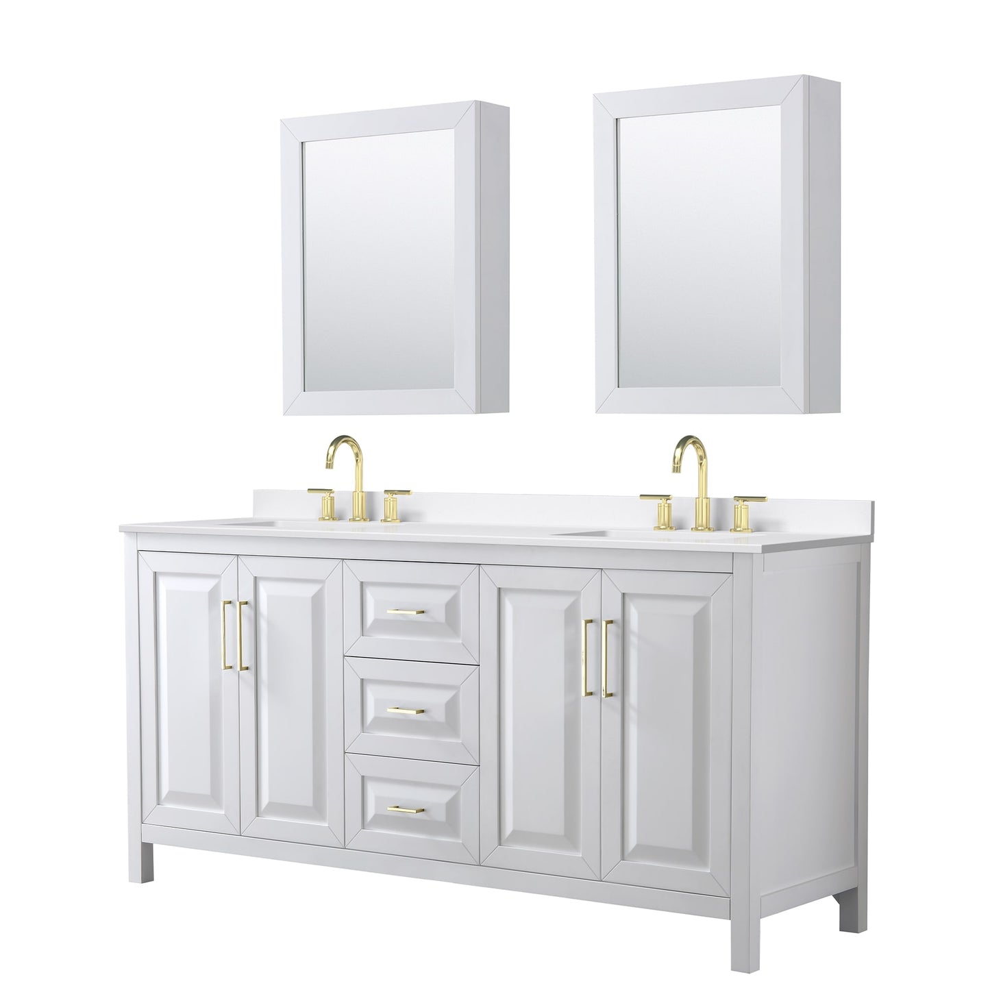 Daria Bathroom Vanity with Countertop 72 inch Double Sink 3-hole Faucet Setup