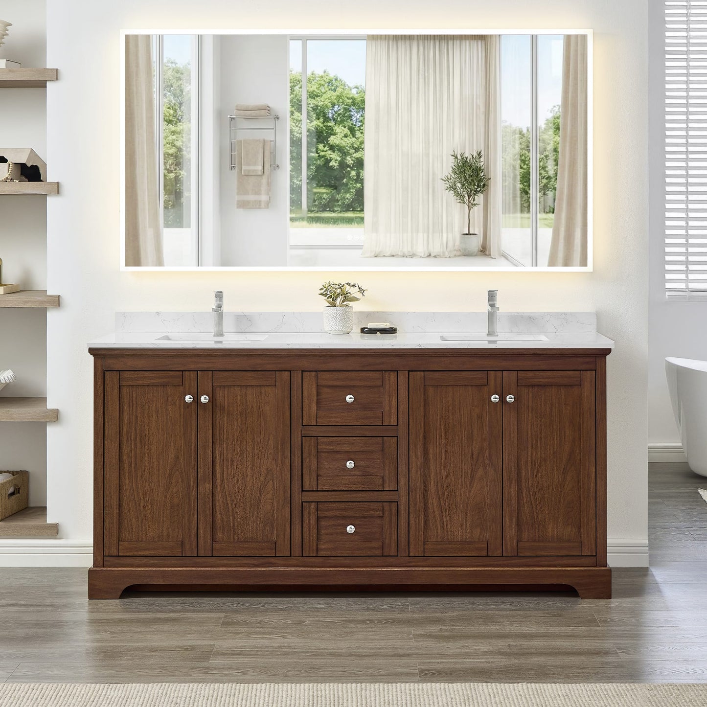 Avery Bathroom Vanity with Countertop 72 inch Double Sink Single hole Faucet Setup