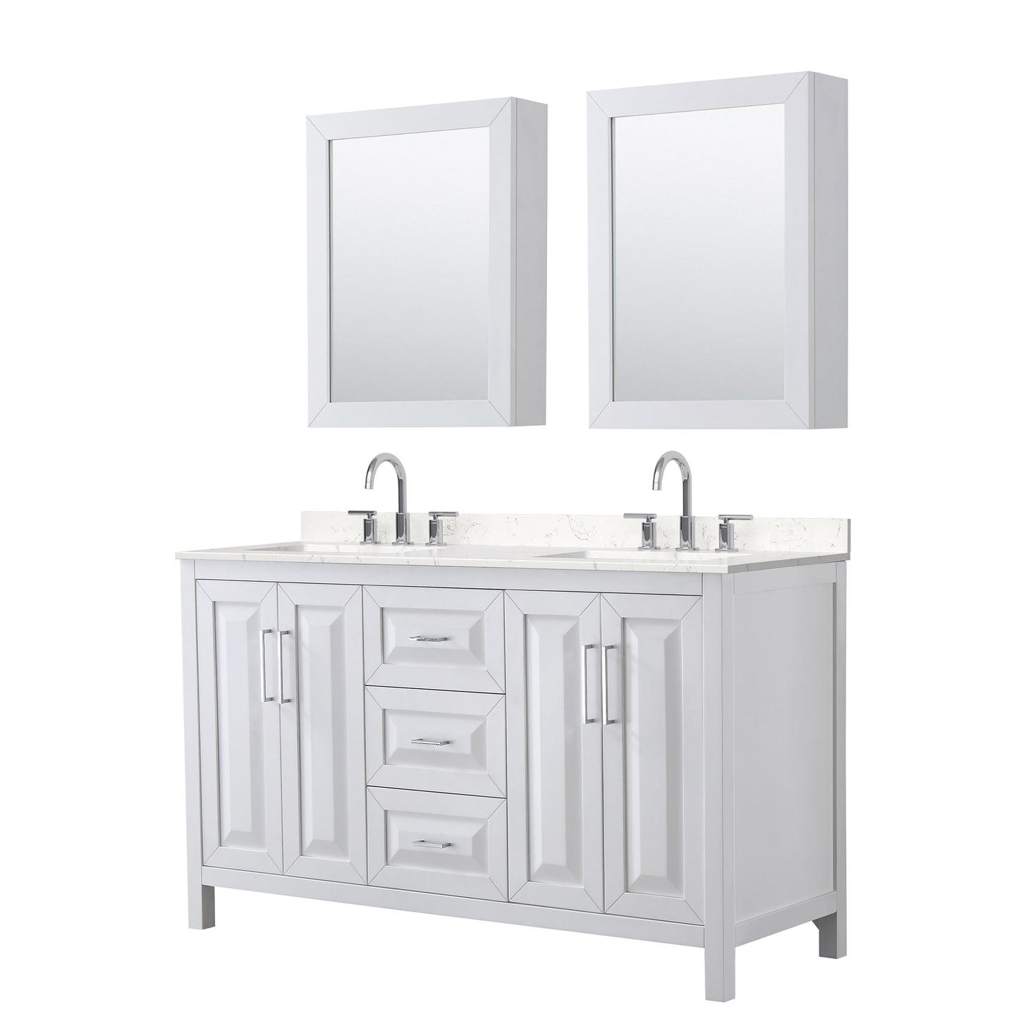 Daria Bathroom Vanity with Countertop 60 inch Double Sink 3-hole Faucet Setup
