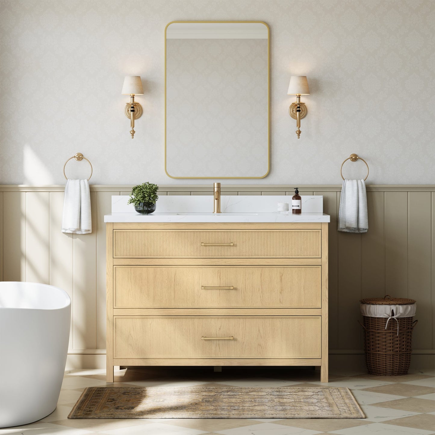 Isola Bathroom Vanity with Countertop 48 inch Single Sink Single hole Faucet Setup