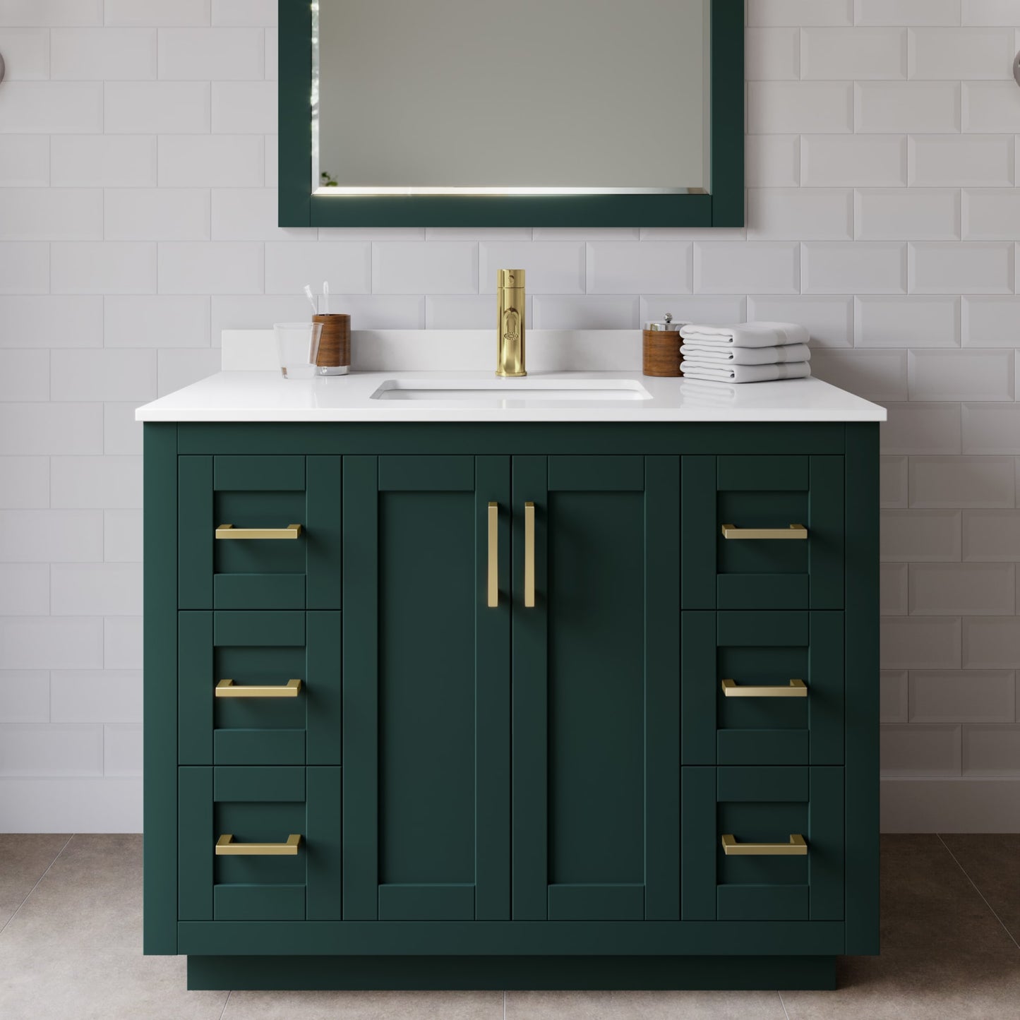 Miranda Bathroom Vanity with Countertop 42 inch Single Sink Single hole Faucet Setup