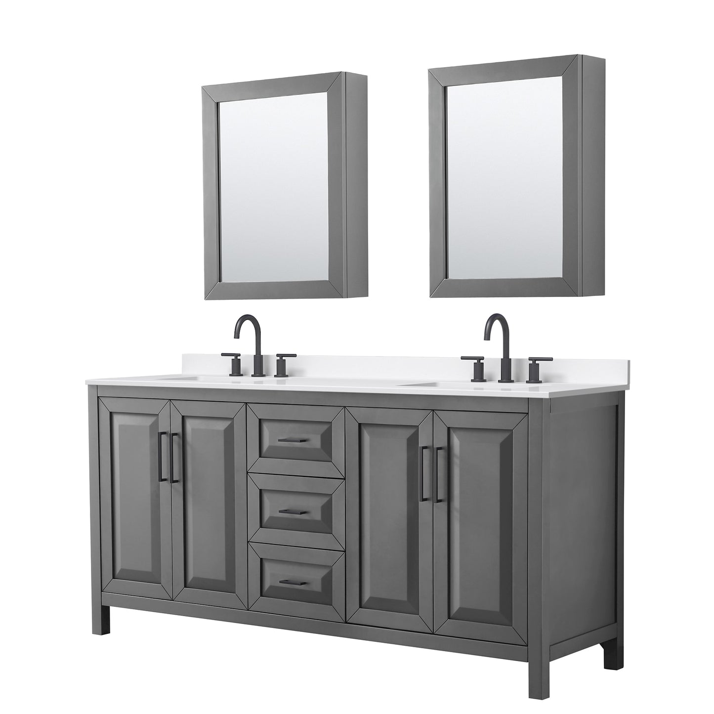 Daria Bathroom Vanity with Countertop 72 inch Double Sink 3-hole Faucet Setup