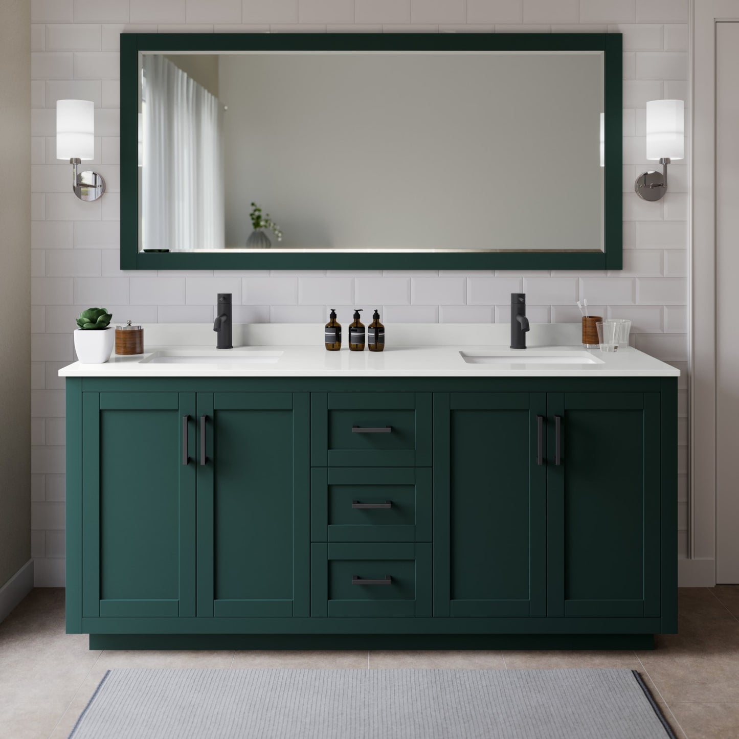 Miranda Bathroom Vanity with Countertop 72 inch Double Sink Single hole Faucet Setup