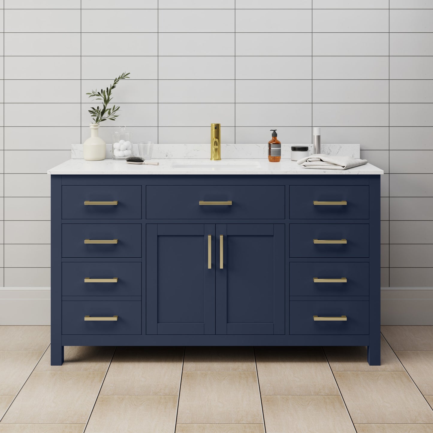 Beckett Bathroom Vanity with Countertop 60 inch Single Sink Single hole Faucet Setup