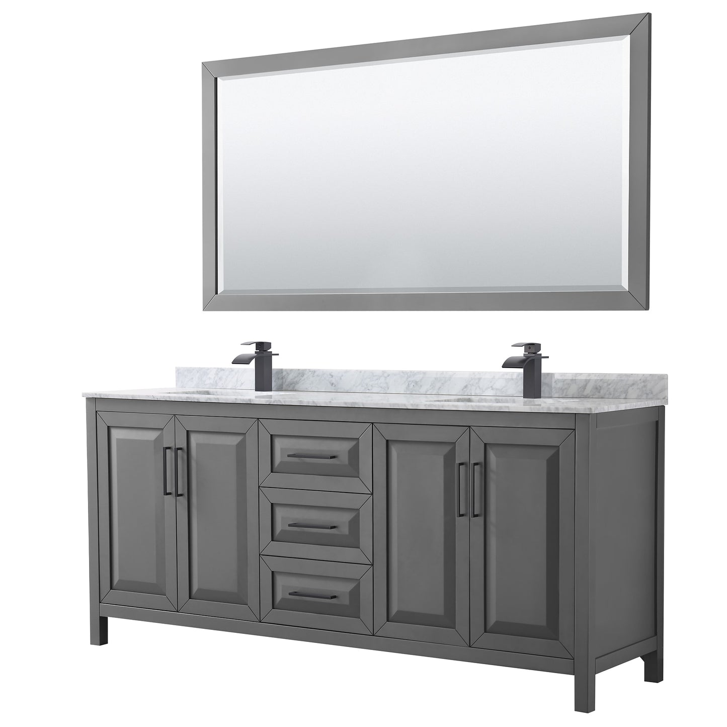 Daria Bathroom Vanity with Countertop 80 inch Double Sink Single hole Faucet Setup
