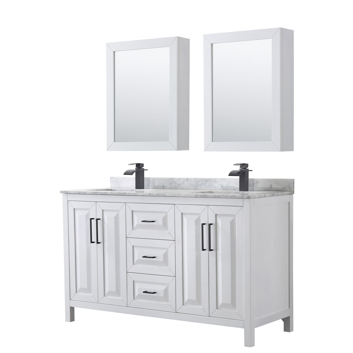 Daria Bathroom Vanity with Countertop 60 inch Double Sink Single hole Faucet Setup